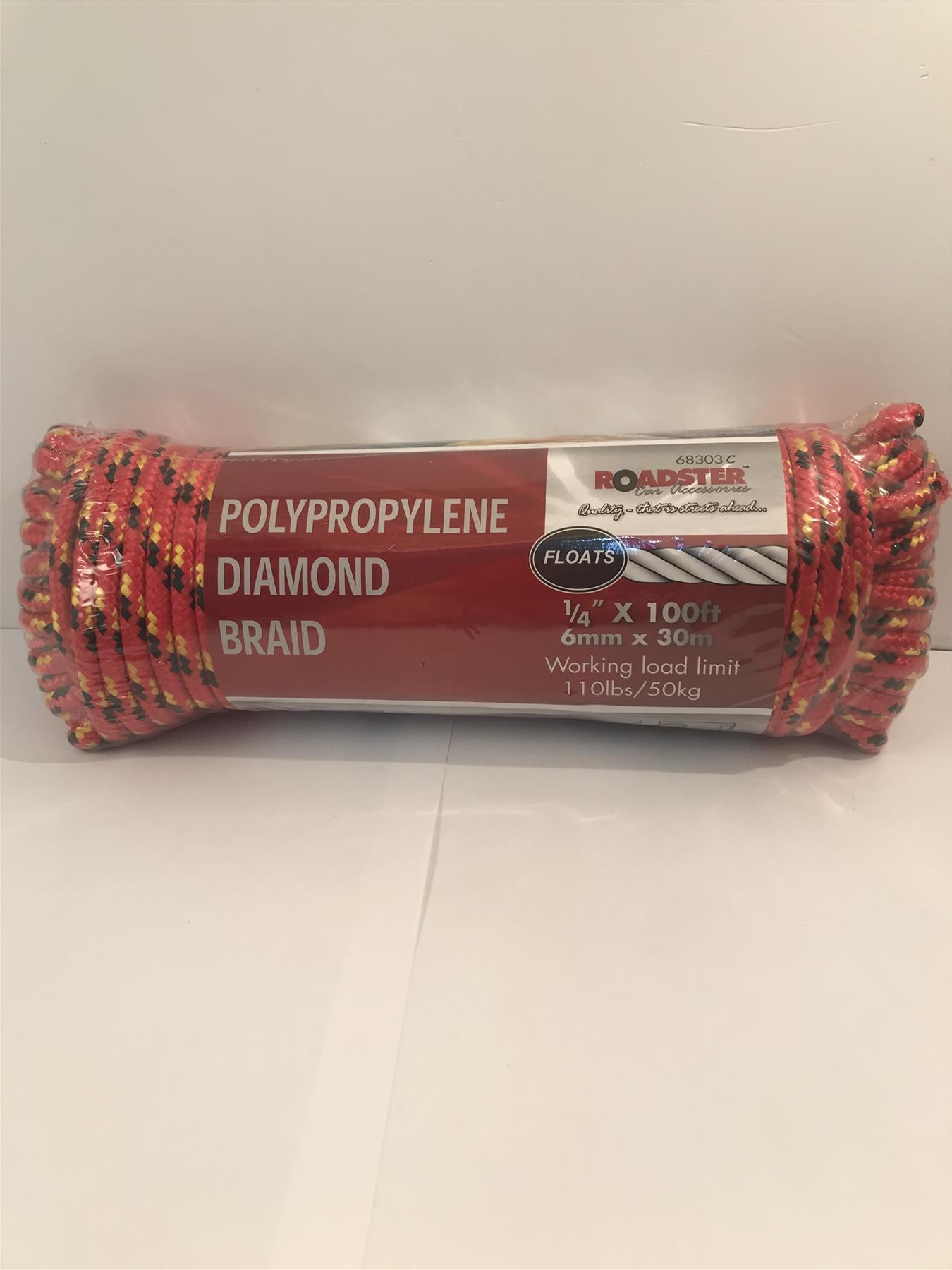 Roadster Polypropylene Diamond Braid Rope 1/4" x 100ft 110lbs/50kg