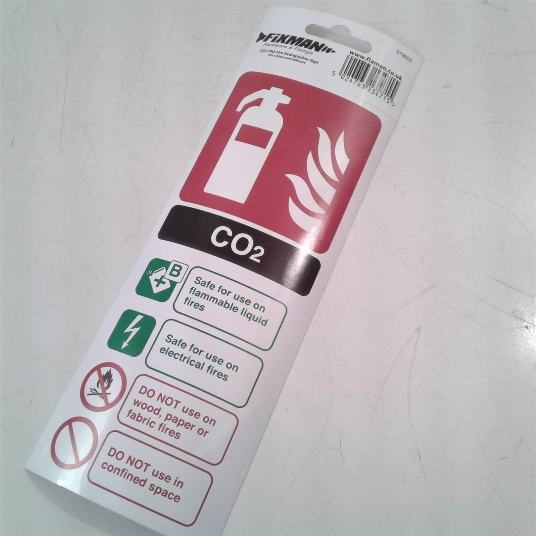CO2 EN3 Fire Extinguisher Sign 202 x 82mm Self Adhesive