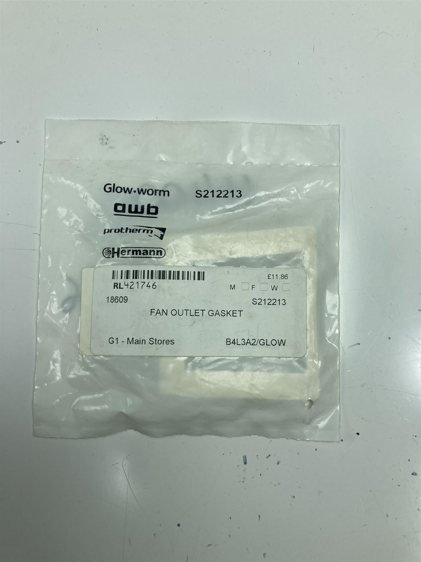 Glowworm Gas Spare Fan Outlet Gasket Part No S212213 New