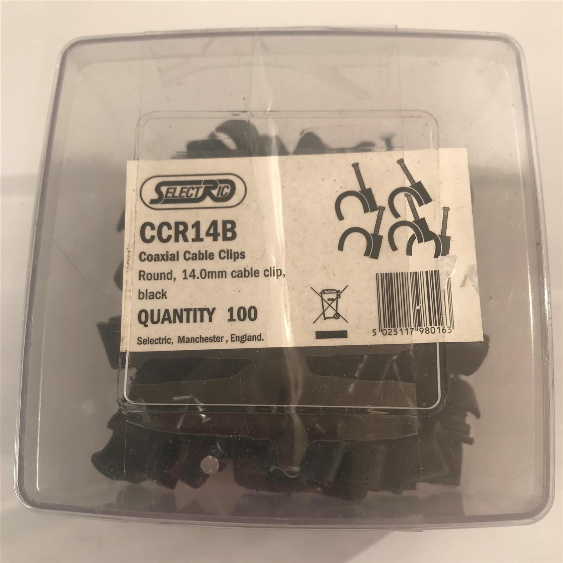 Selectric  Round 14mm Coaxial Cable Clip Black x 100  CCR14B
