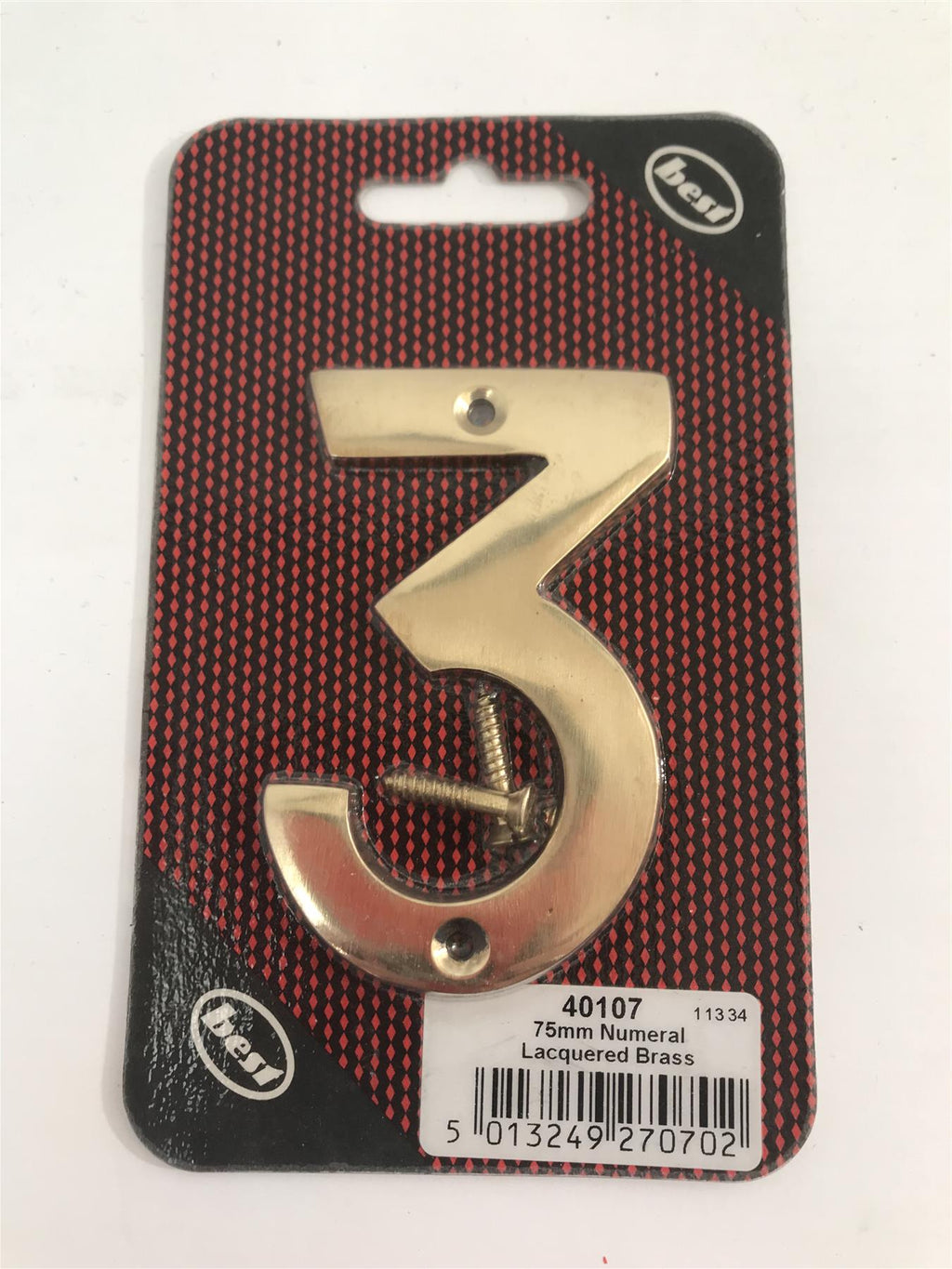 Best 75mm 3" Lacquered Brass No.3  with screws  -   40107