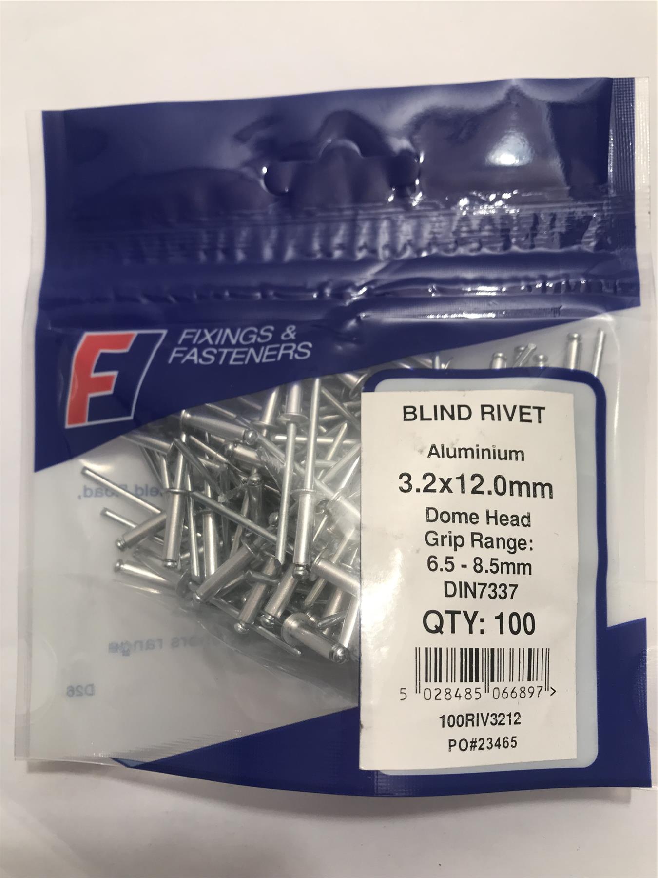 Forgefix Aluminium Dome Head Blind Rivet 3.2 x 12.0mm  (Pk 100) 100RIV3212