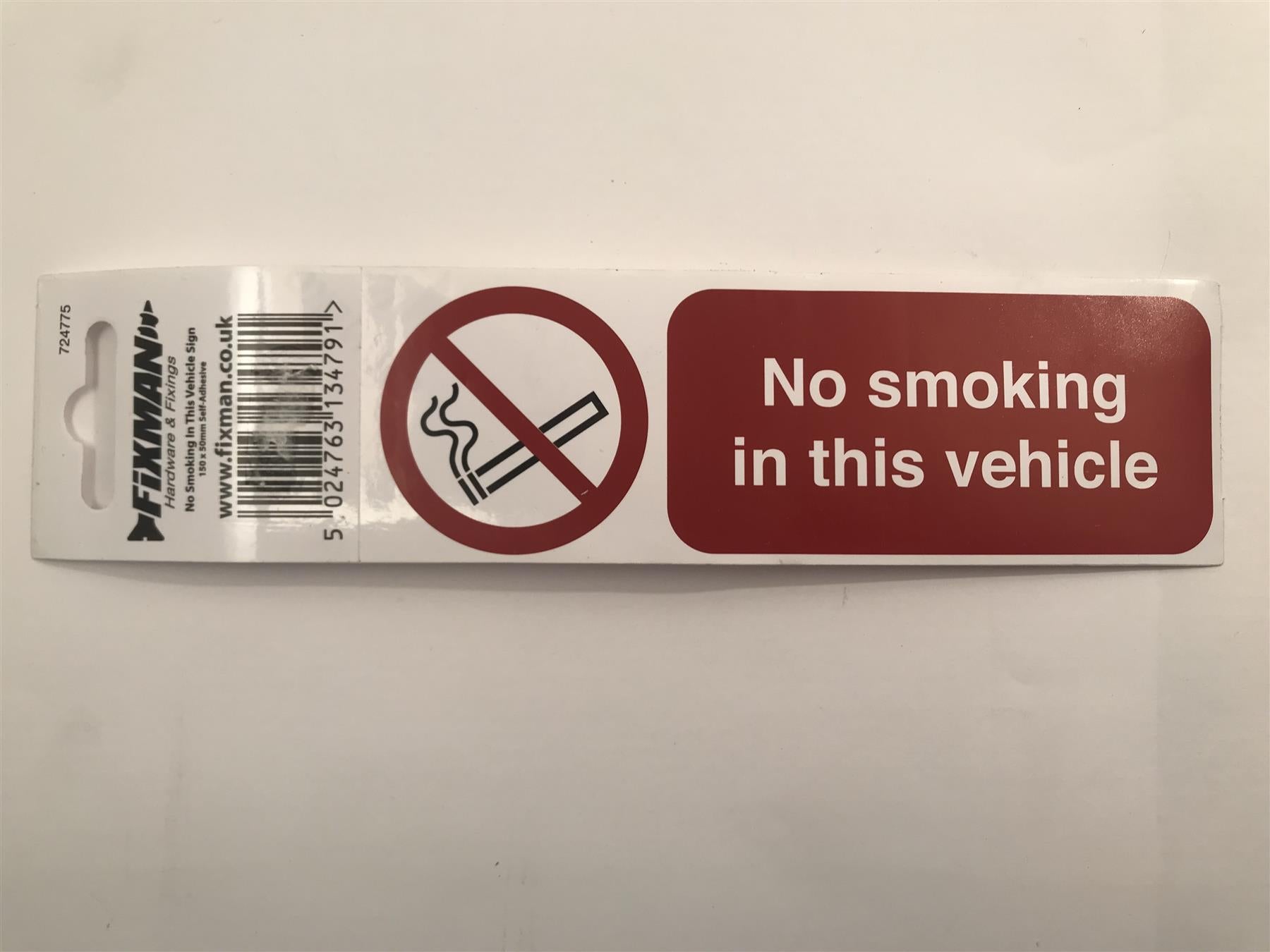 Fixman 724775 Self-Adhesive No Smoking In This Vehicle Sign 150 x 50mm
