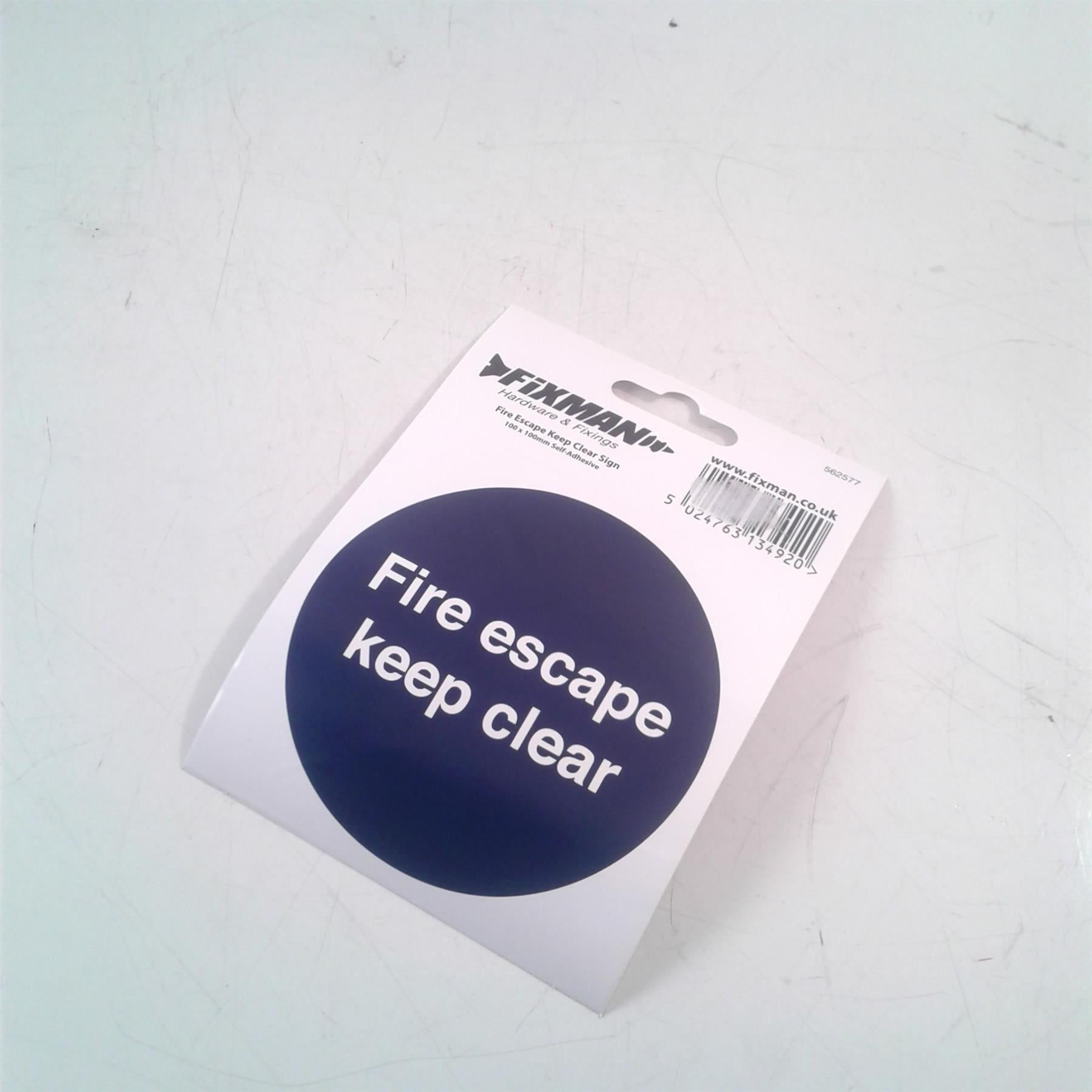 Fire Escape Keep Clear Adhesive Sign 100 x 100mm 562577