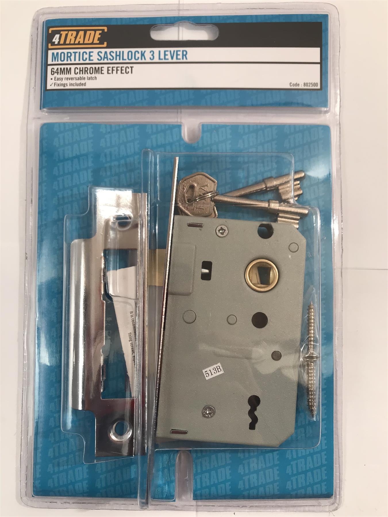 4Trade Mortice Sashlock 3 Lever 64mm Chrome Effect  802500