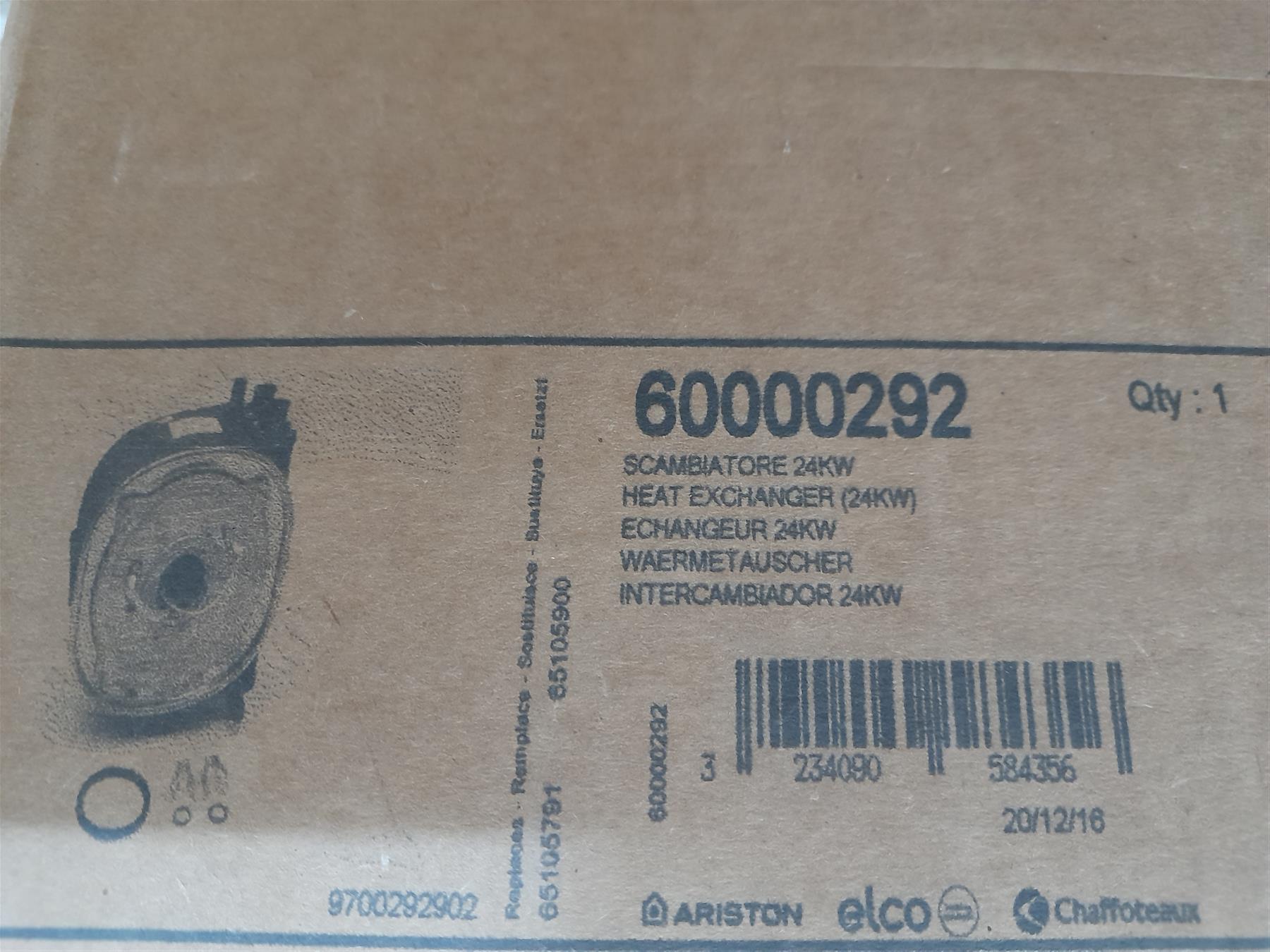 NEW ARISTON GENUS HE 24 MAIN HEAT EXCHANGER 60000292