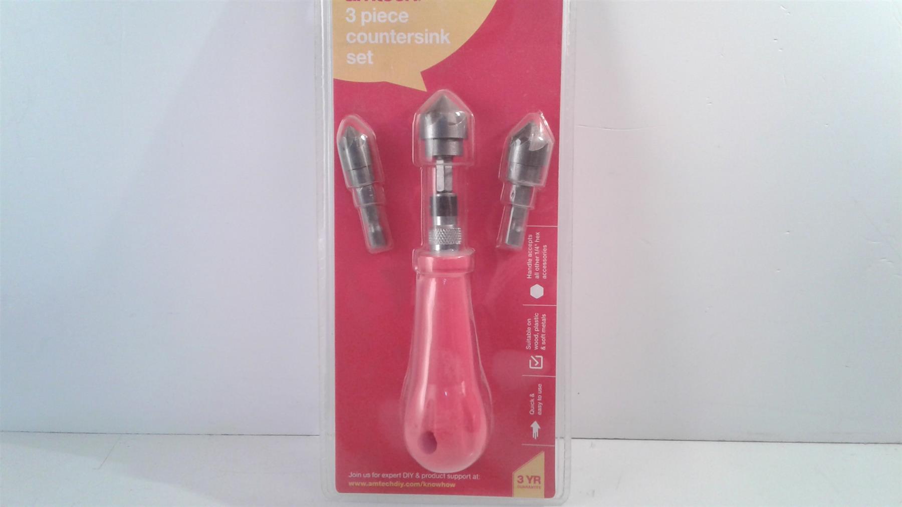 3Pc Countersink Drill Bit Set With Handle 12 16 19 Mm Wood Plastic Soft Metal