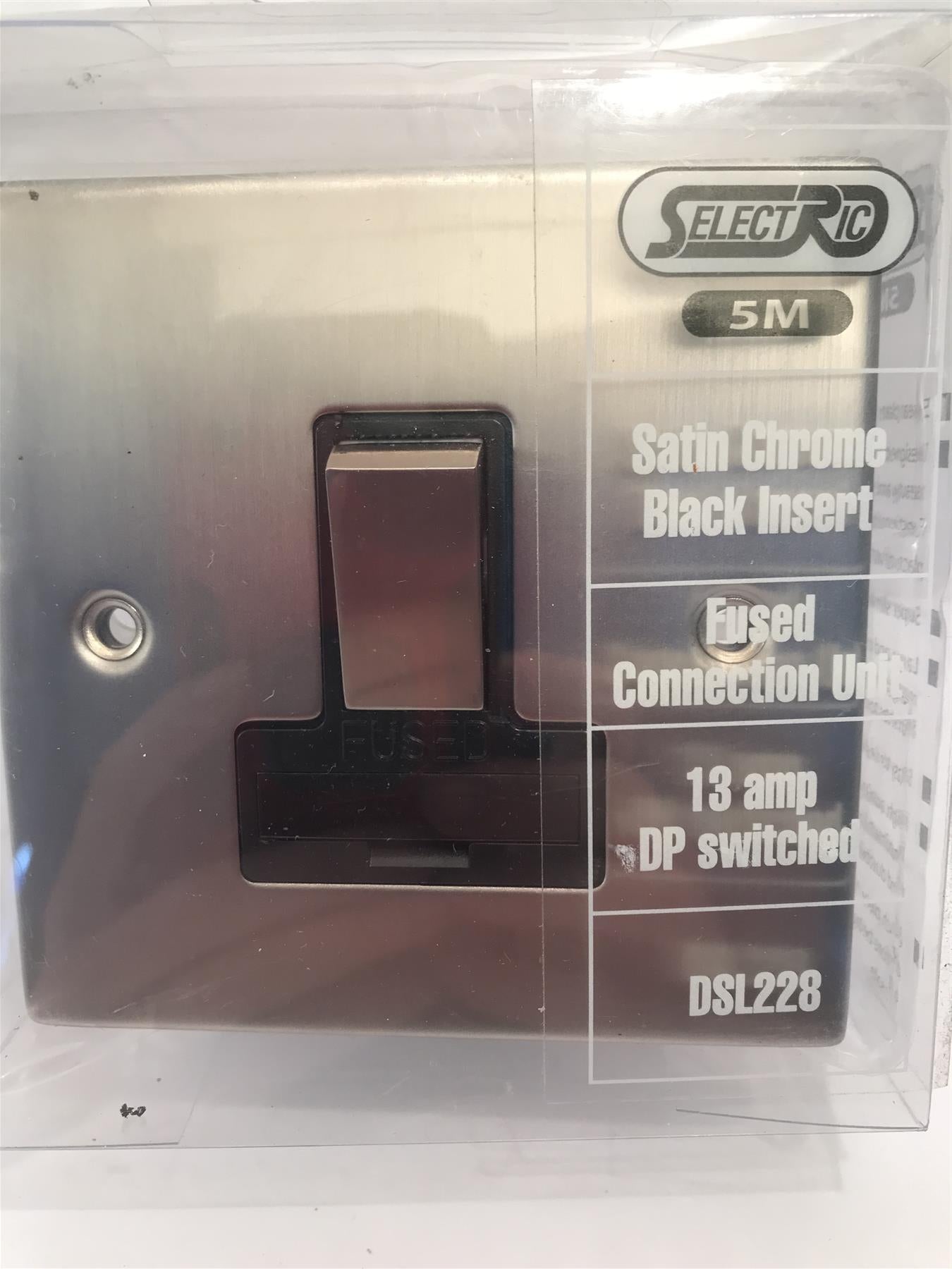 13amp DP Switched Satin Chrome Black Insert Fused Connection Unit  DSL228