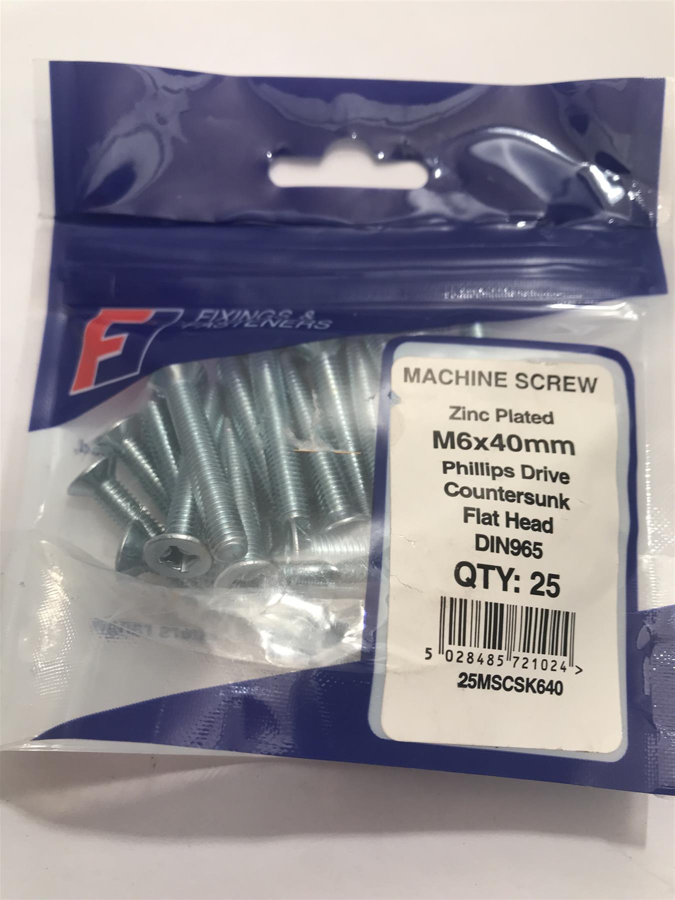 Forgefix Machine Screw Countersunk Flat Head M6 x 40mm (Pk 25) 25MSCSK640