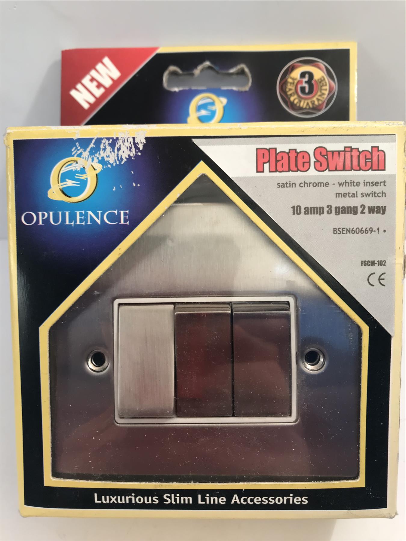 Opulence Satin Chrome White Insert Plate Switch 10A 3 Gang 2 Way   FSCM-102