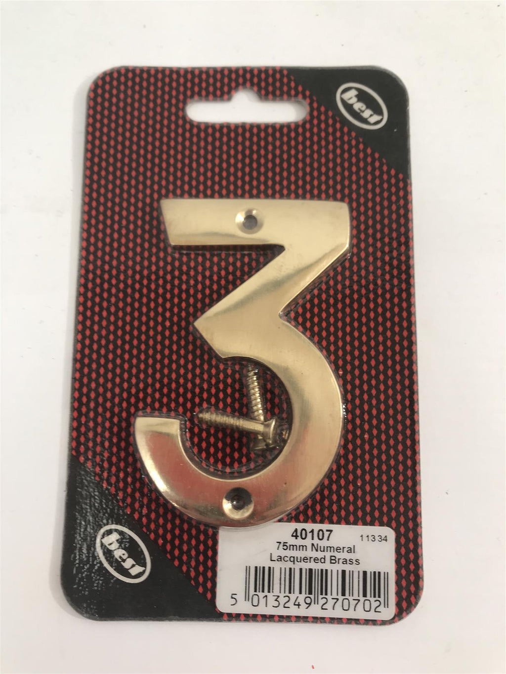 Best 75mm 3" Lacquered Brass No.3  with screws  -   40107