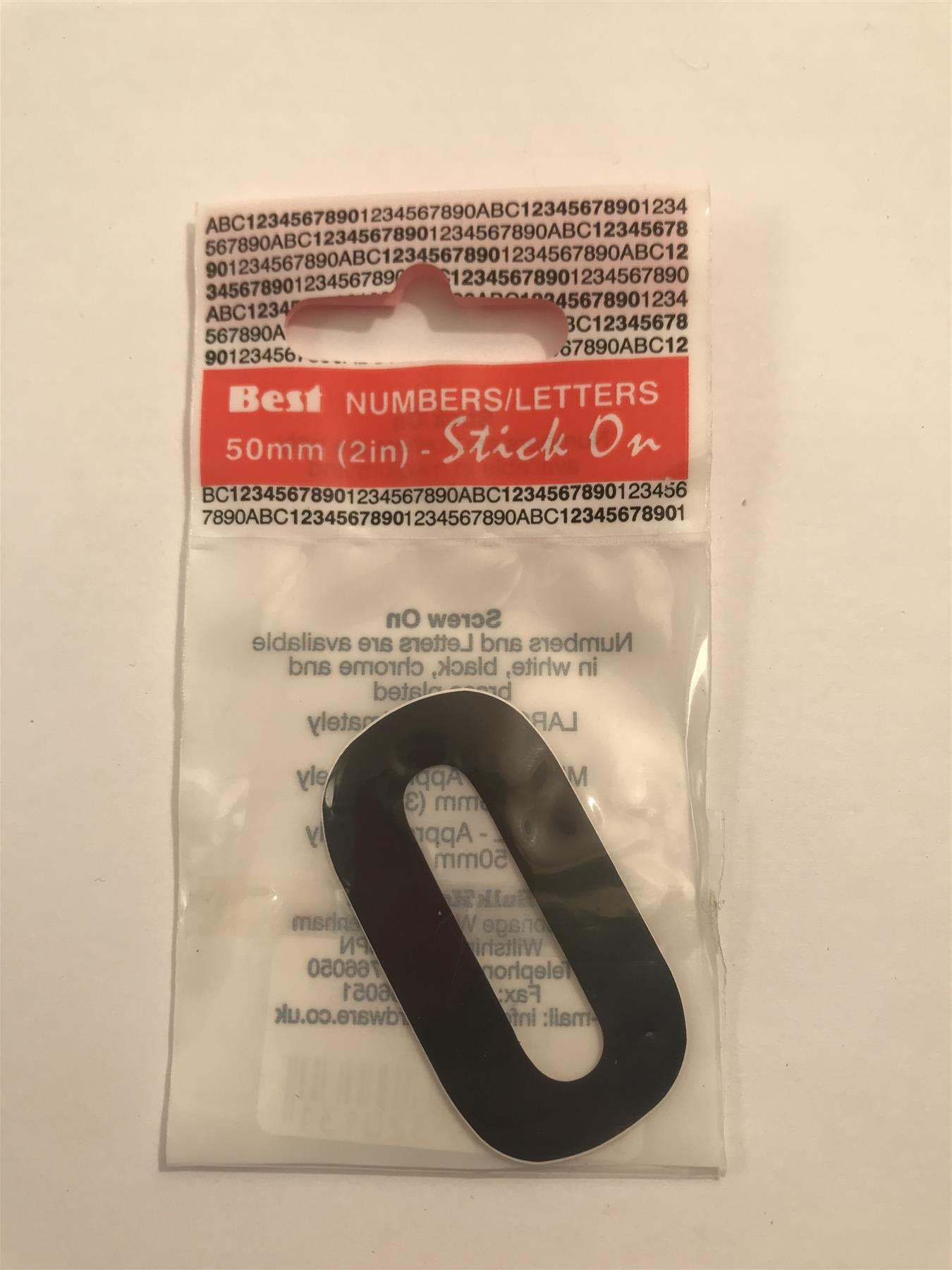 Black Number 0 Self Adhesive 1" x 2"