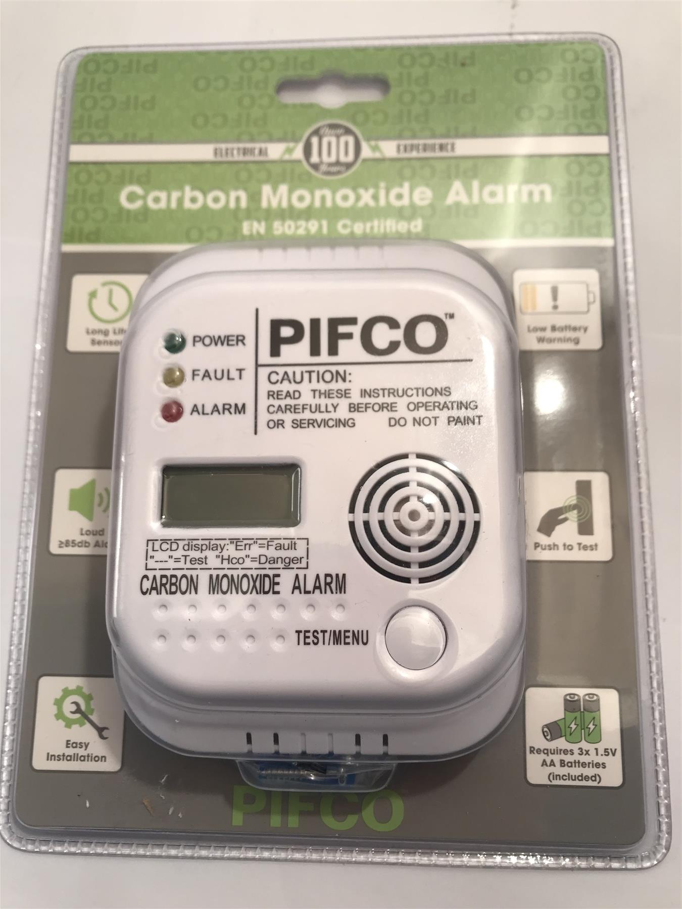 Pifco Carbon Monoxide Alarm with Digital LCD Display EN50291