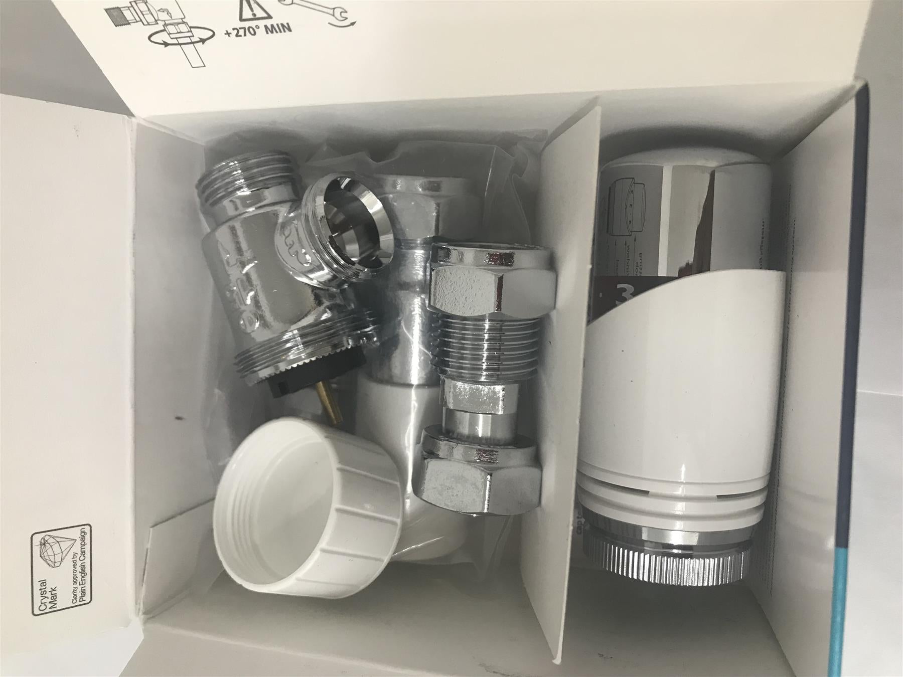 Drayton TRV4 Classic 15mm Angle Valve and Lockshield 0705180 White & Chrome