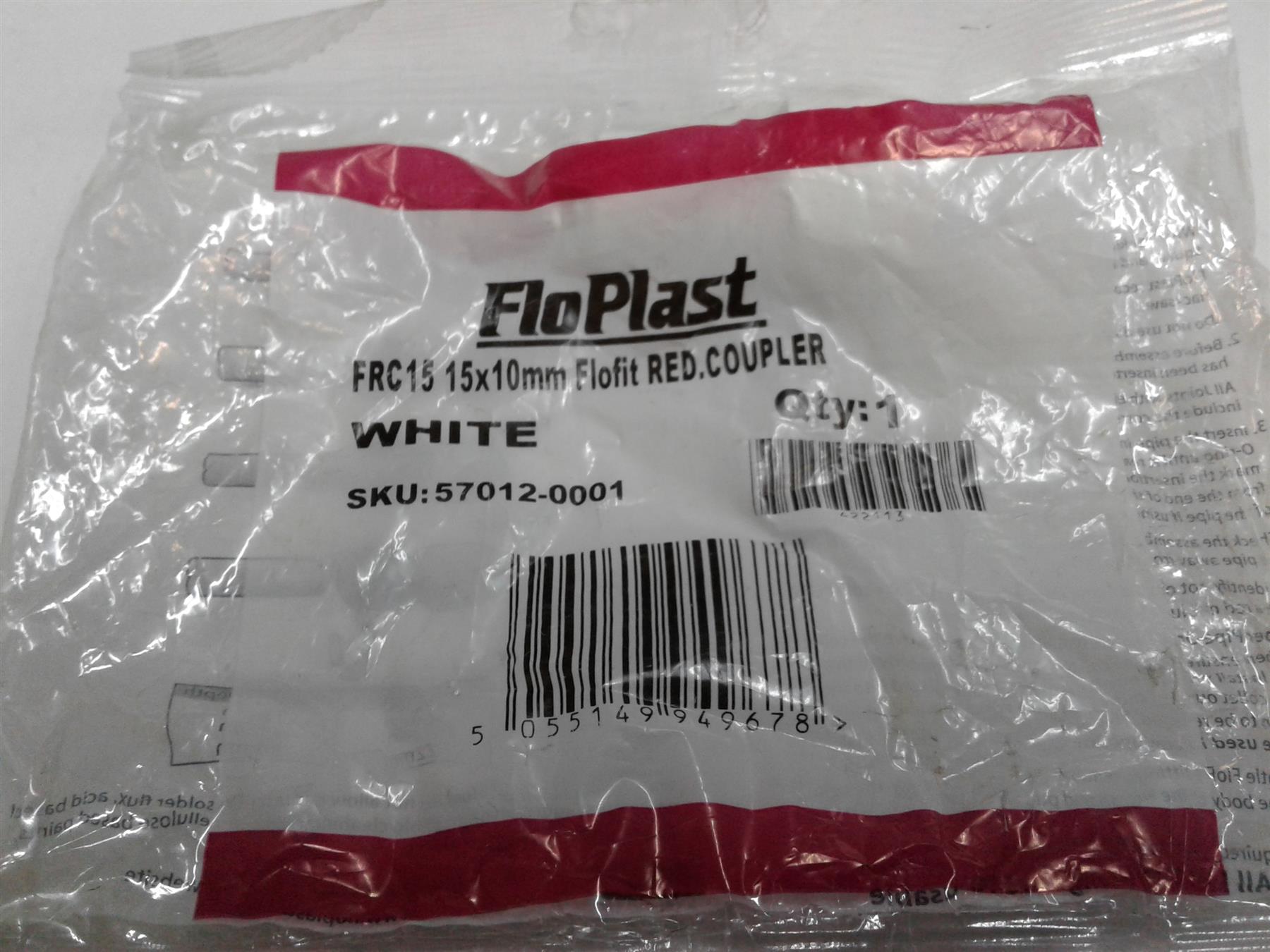 NEW FLOPLAST FLOFIT REDUCING COUPLER 15X10mm FRC15 WHITE (EACH)