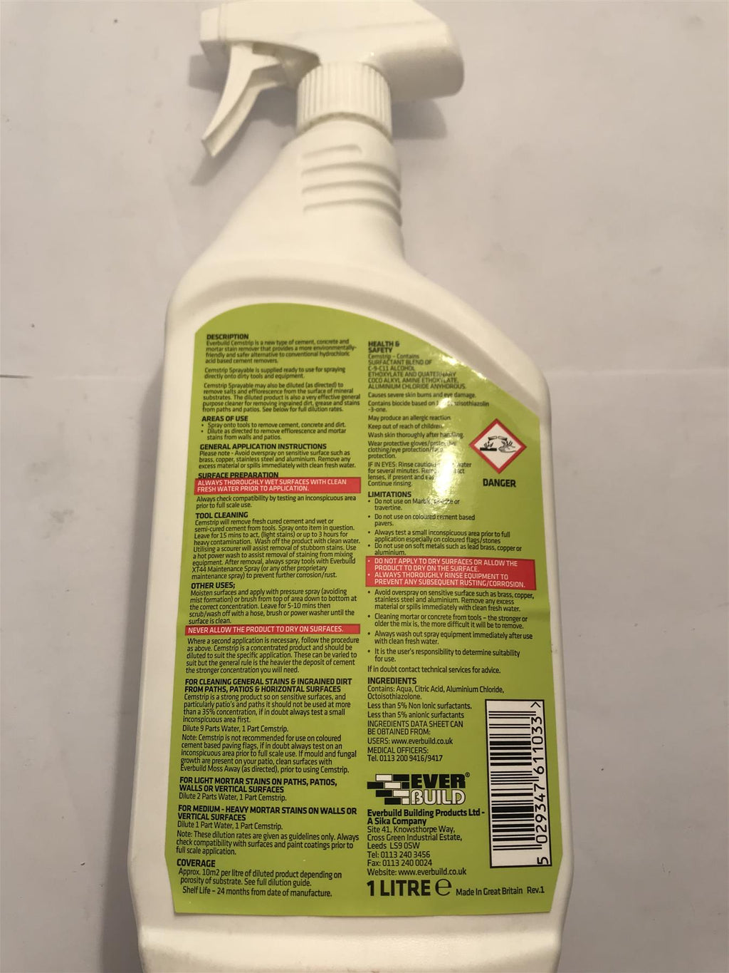 Everbuild Cemstrip Sprayable Eco Friendly Cement Remover 1 Litre