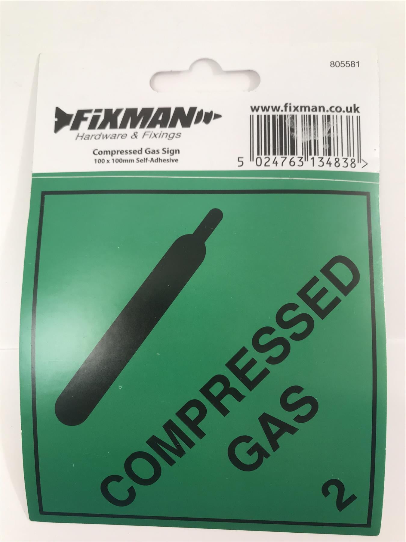 Fixman 805581 Self-Adhesive Compressed Gas Sign 100 x 100mm