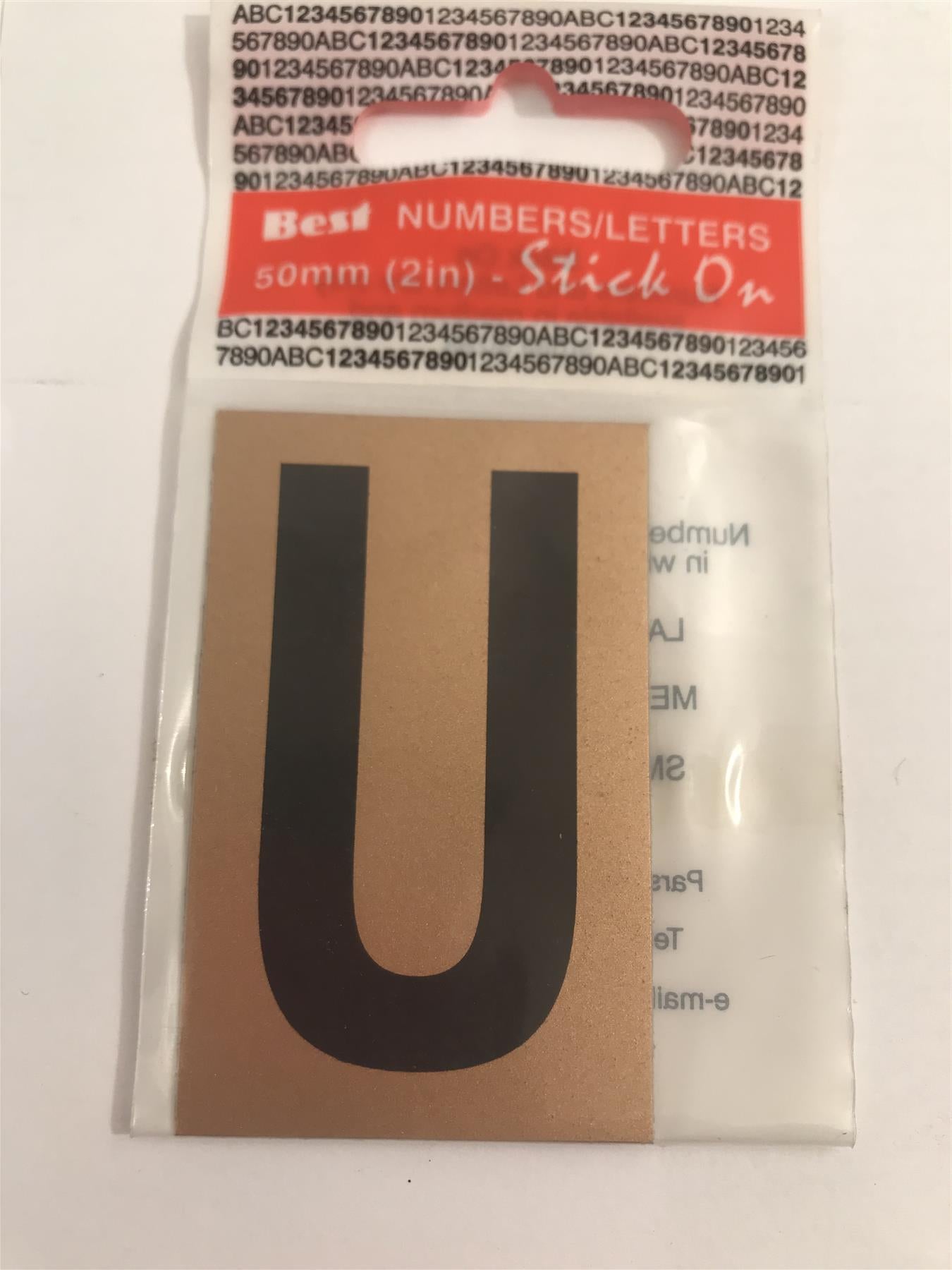 Best Gold/Black Letter U Self Adhesive 1" x 2"