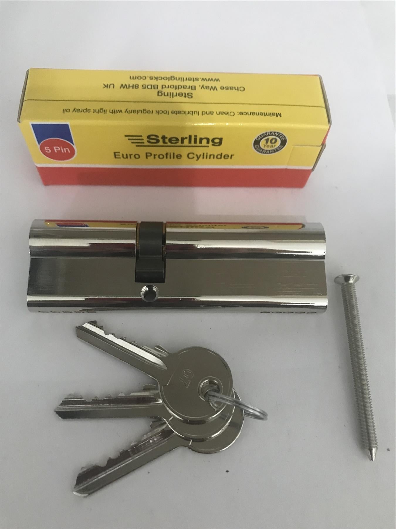 Sterling EPN4060 Double Euro 5 Pin Cylinder 100mm (40x60), Polished Nickel