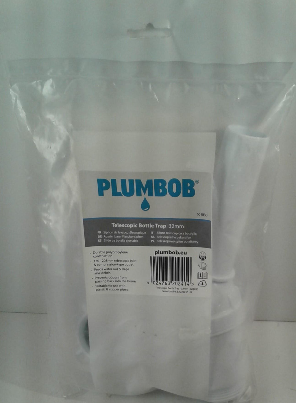 Plumbob 601830 Telescopic Bottle Trap, White/Silver