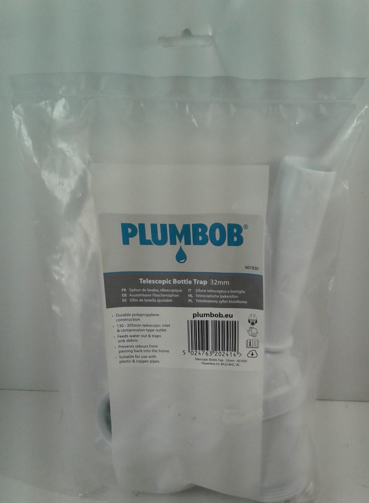 Plumbob 601830 Telescopic Bottle Trap, White/Silver