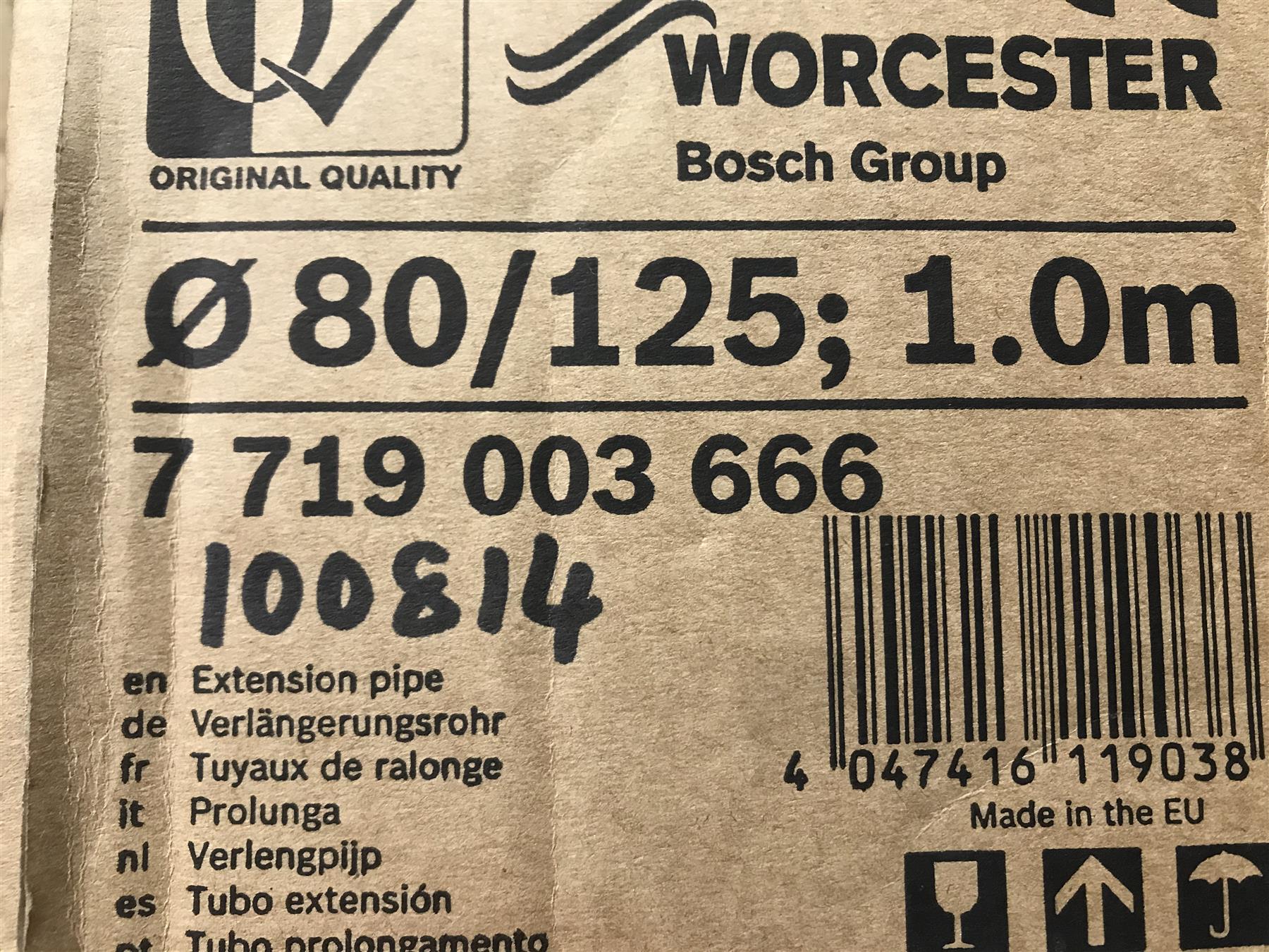New Worcester 7719003666 80 125mm 1 Metre Flue Extension White