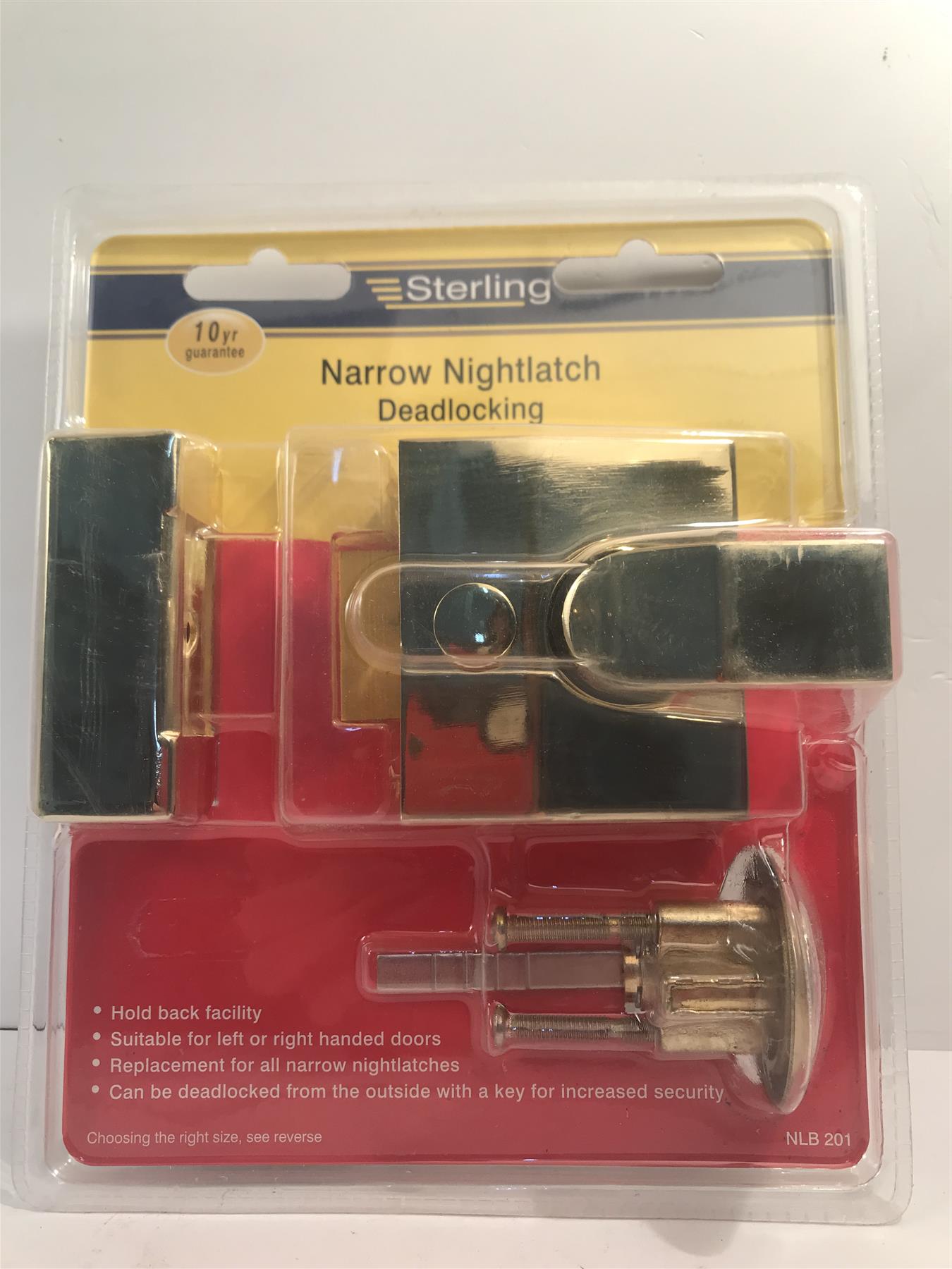 Sterling Narrow Deadlocking Brass Plated Nightlatch NLB201