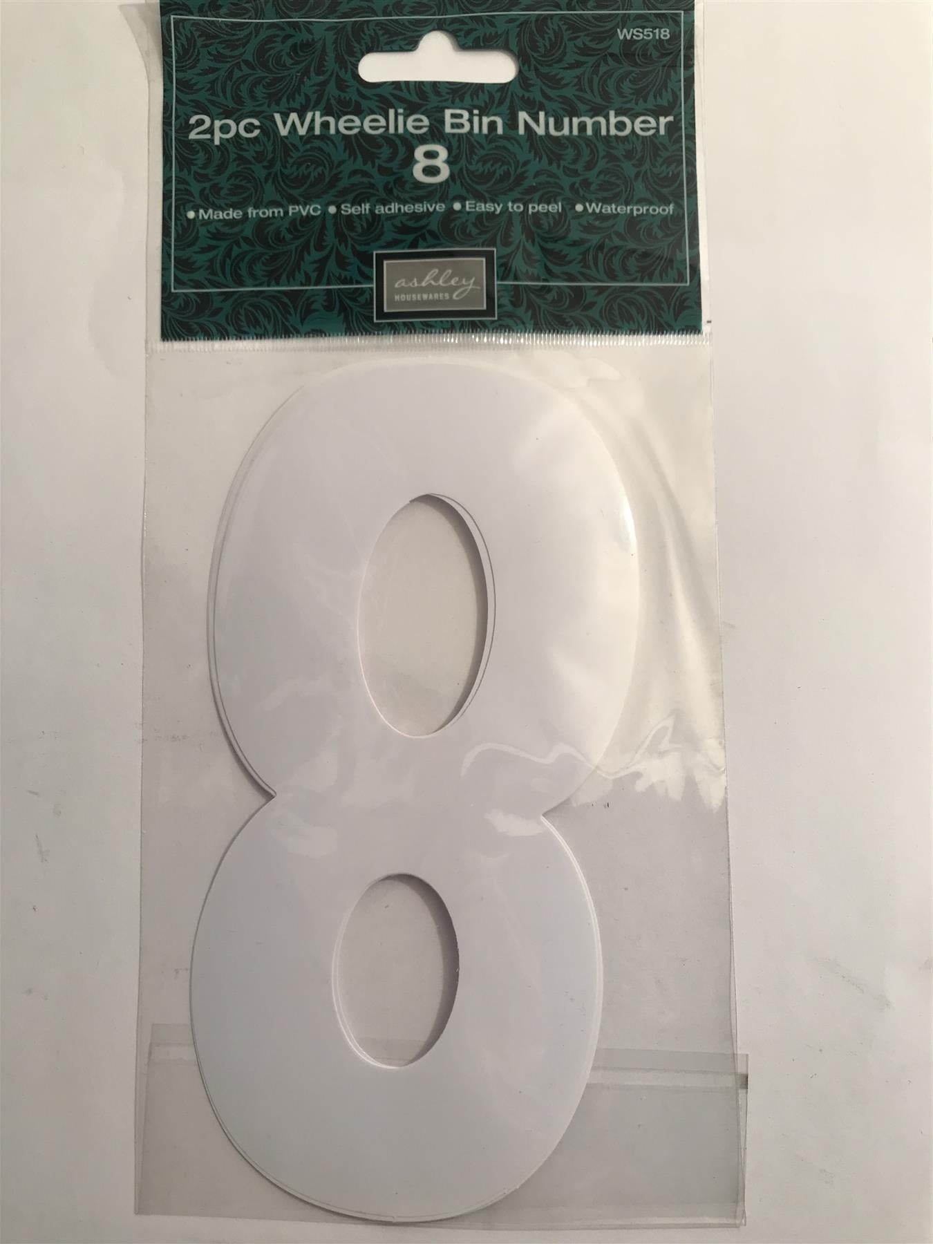 Ashley 2 Pack White Self Adhesive Wheelie Bin Sticker Number 8  BB-WS518