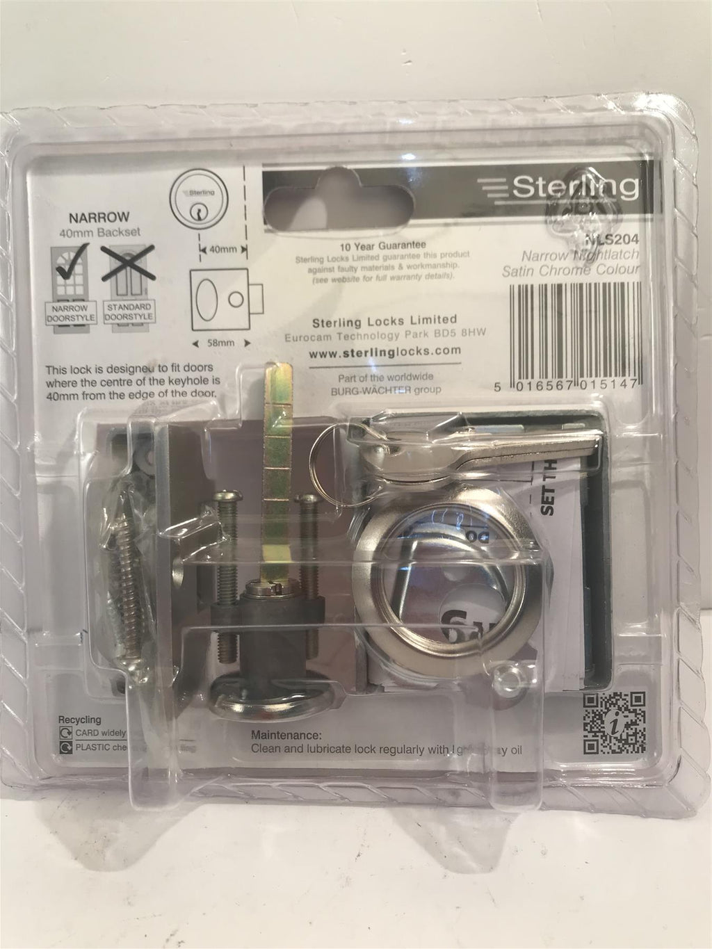 Sterling Narrow Nightlatch Satin Chrome/Brass  NLS204