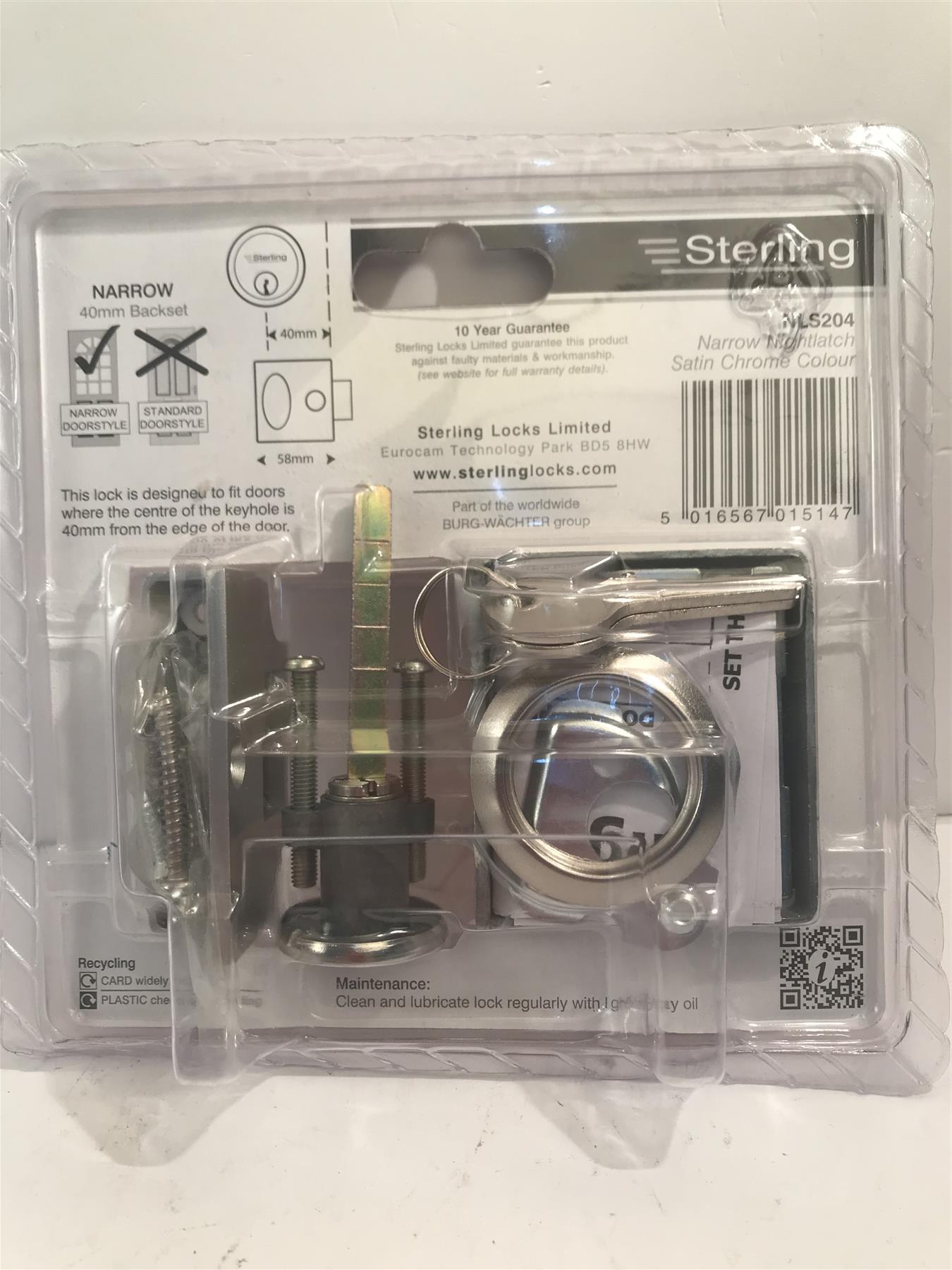 Sterling Narrow Nightlatch Satin Chrome/Brass  NLS204