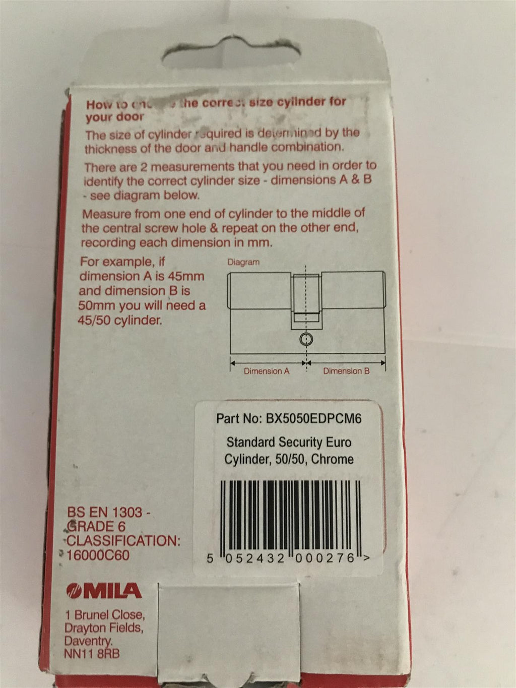 Mila Standard Security Euro Cylinder 50/50  3 Keys Chrome  BC5050EDPCM6