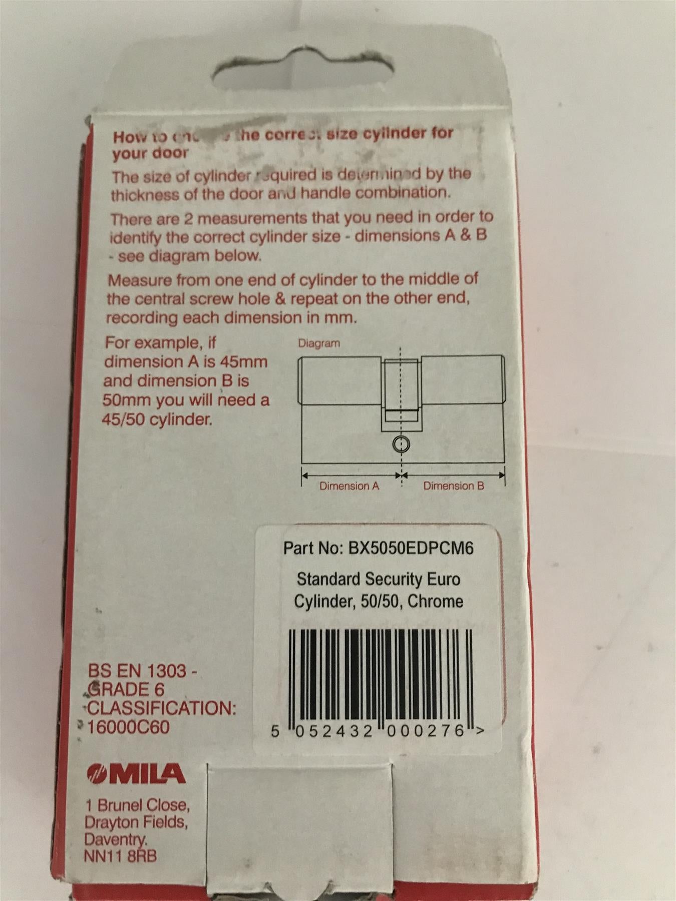 Mila Standard Security Euro Cylinder 50/50  3 Keys Chrome  BC5050EDPCM6