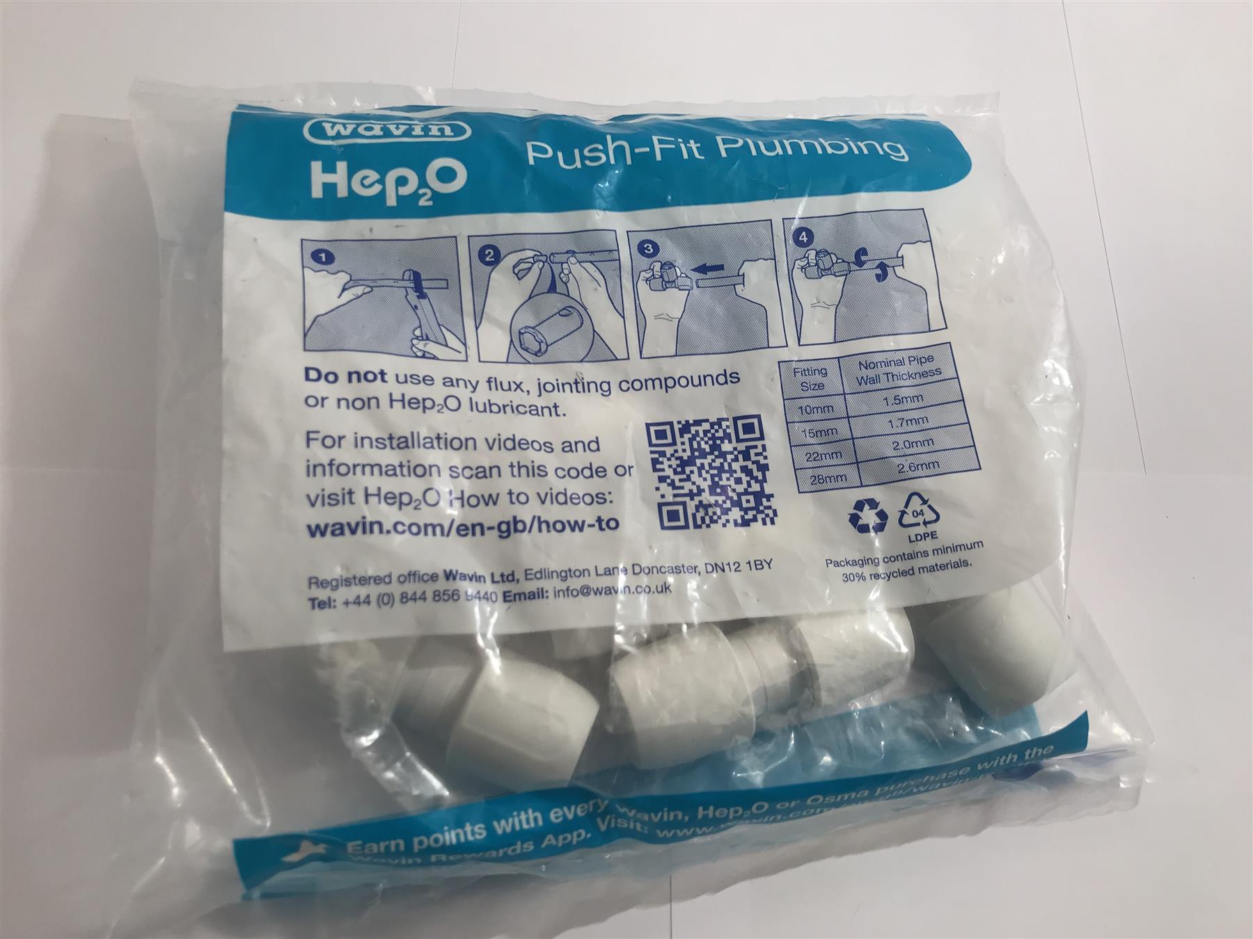 WAVIN 15mm Hep20 PB Straight Connector WT 15 Pack of 10 HD1/15W