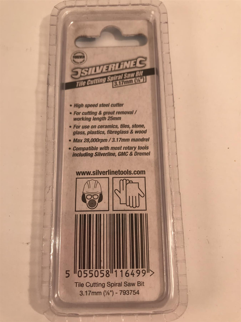 Silverline Tile Cutting Spiral Saw Bit 3.17mm 1/8'' Use With Rotary Tools 793754
