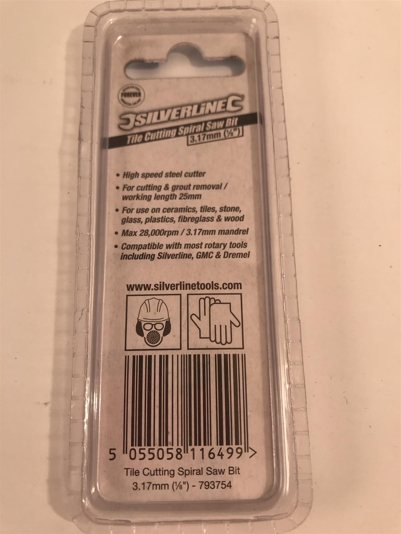 Silverline Tile Cutting Spiral Saw Bit 3.17mm 1/8'' Use With Rotary Tools 793754