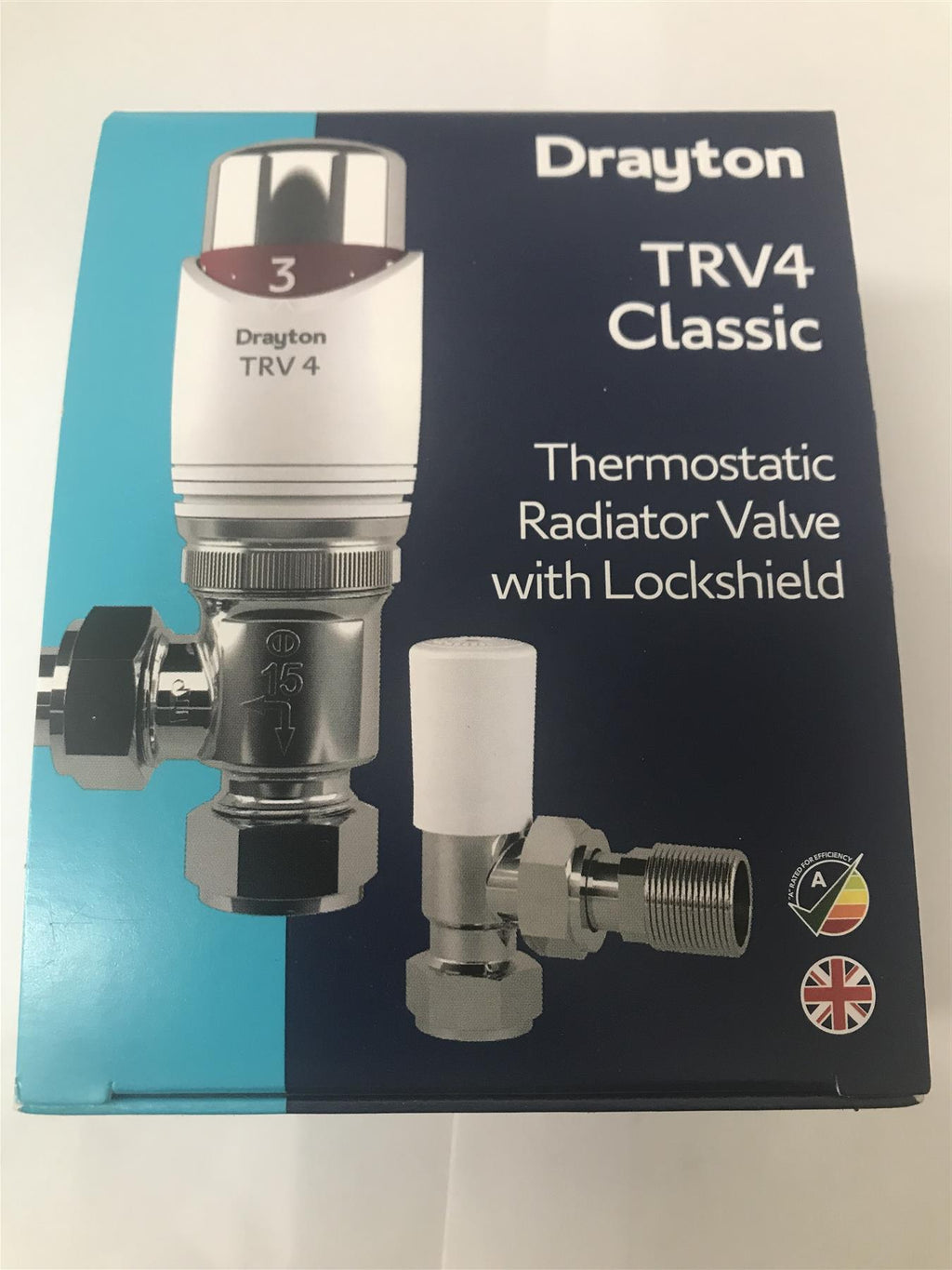 Drayton TRV4 Classic 15mm Angle Valve and Lockshield 0705180 White & Chrome