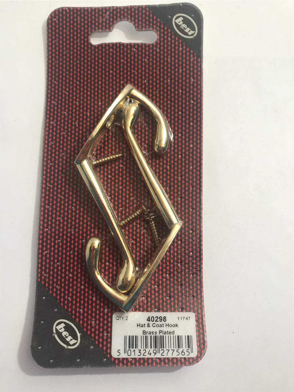 Best Hat & Coat Hook Brass Plated  (2 Pack) 40298