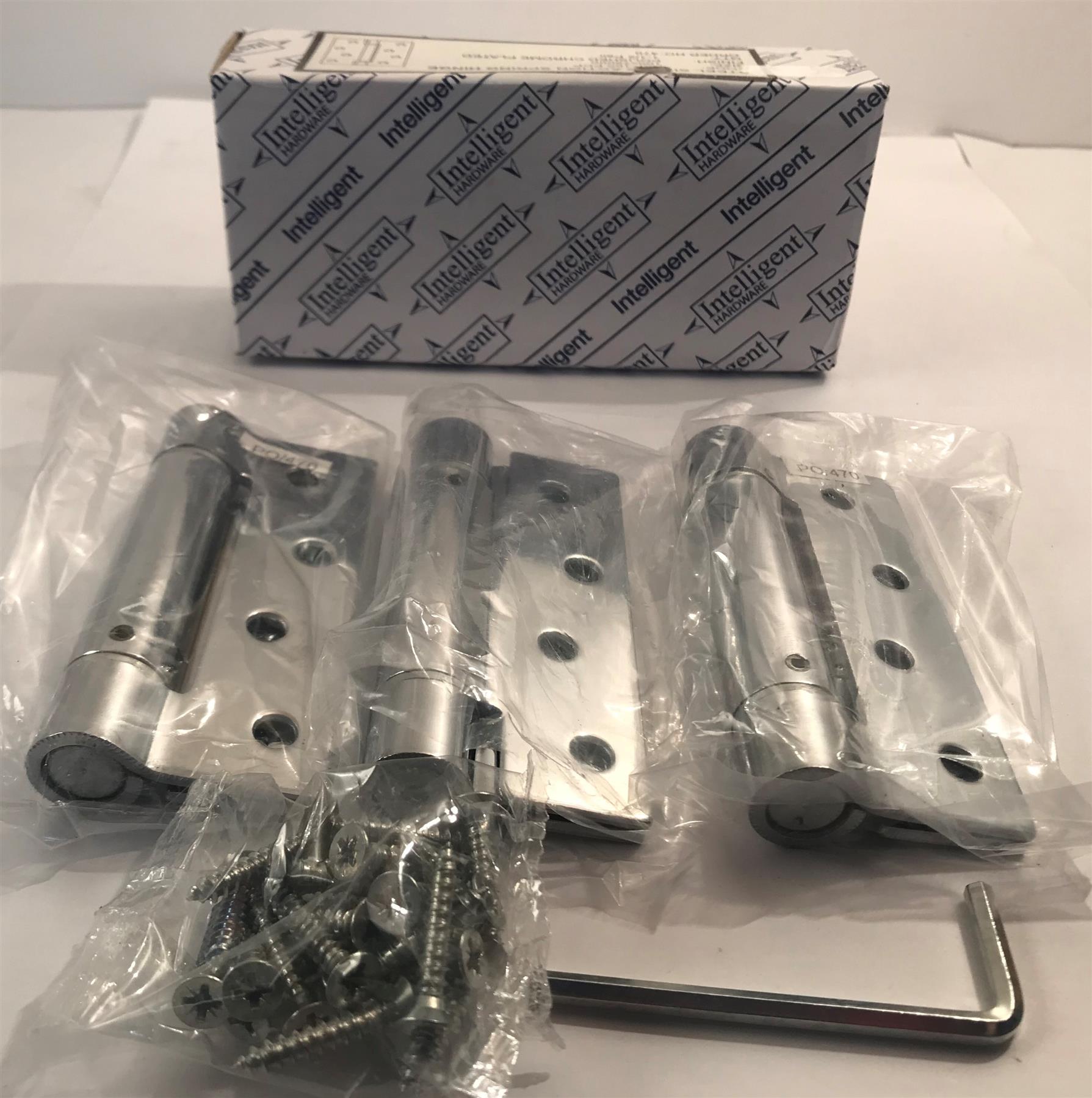Steel Single Action Spring Hinge 100 x 75mm Polished Chrome  470