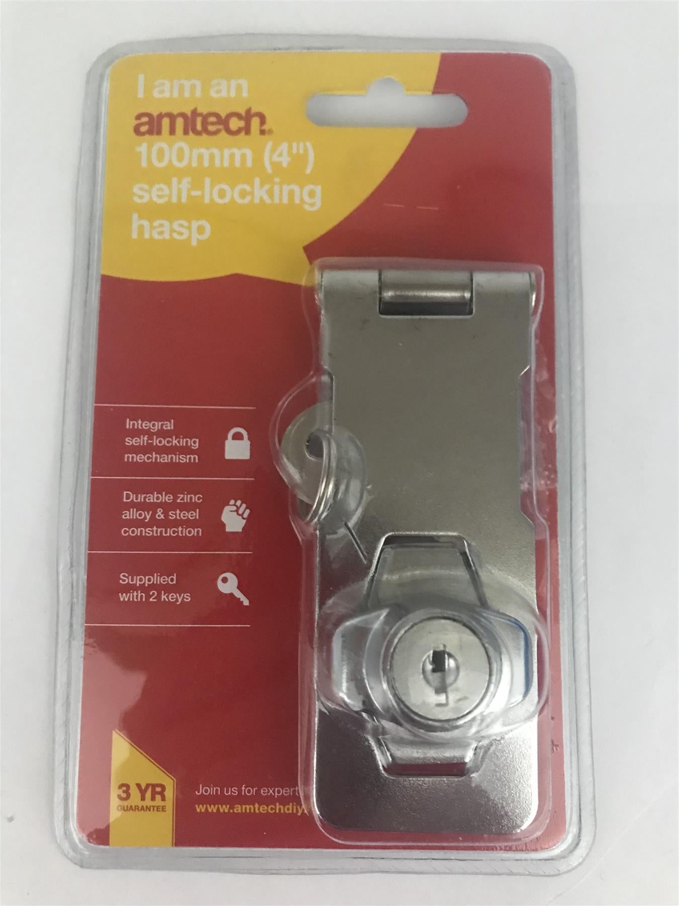 Amtech 100mm (4") Self-Locking Hasp with 2 Keys  T1895