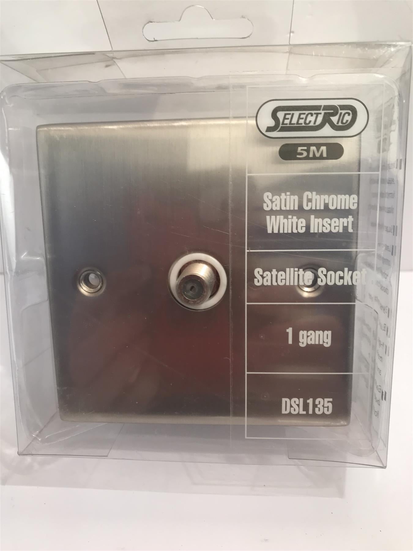 Satin Chrome White Insert Satellite Socket 1 Gang DSL135