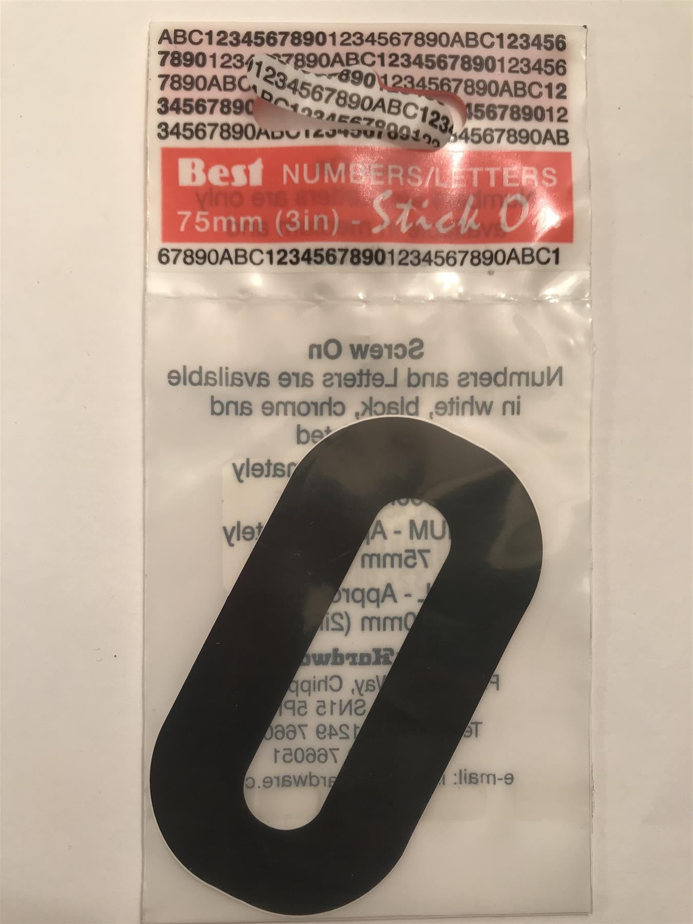 Black Number 0 Self Adhesive 1½" x 3"