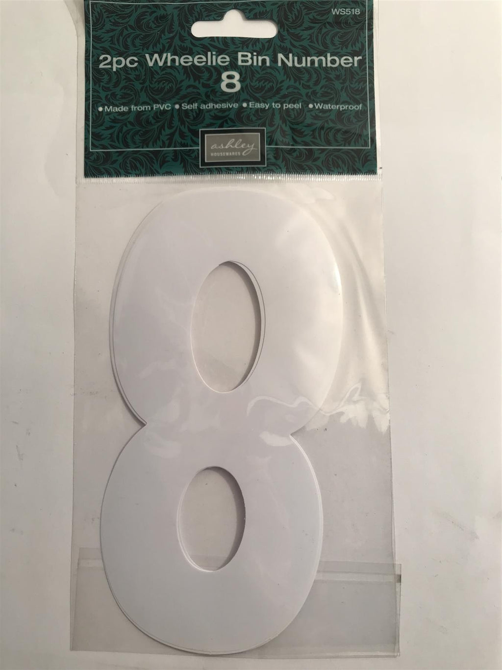 Ashley 2 Pack White Self Adhesive Wheelie Bin Sticker Number 8  BB-WS518