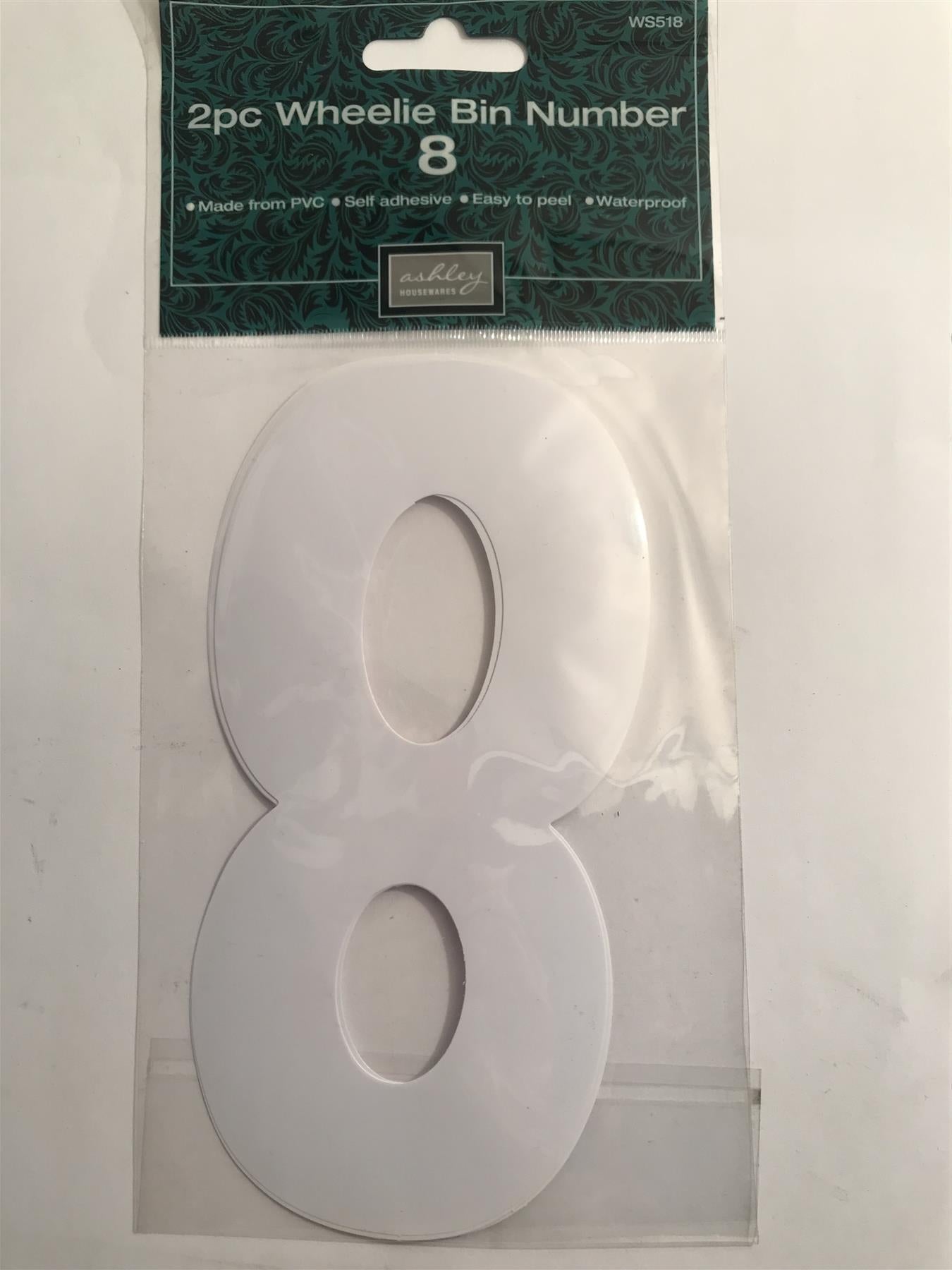 Ashley 2 Pack White Self Adhesive Wheelie Bin Sticker Number 8  BB-WS518