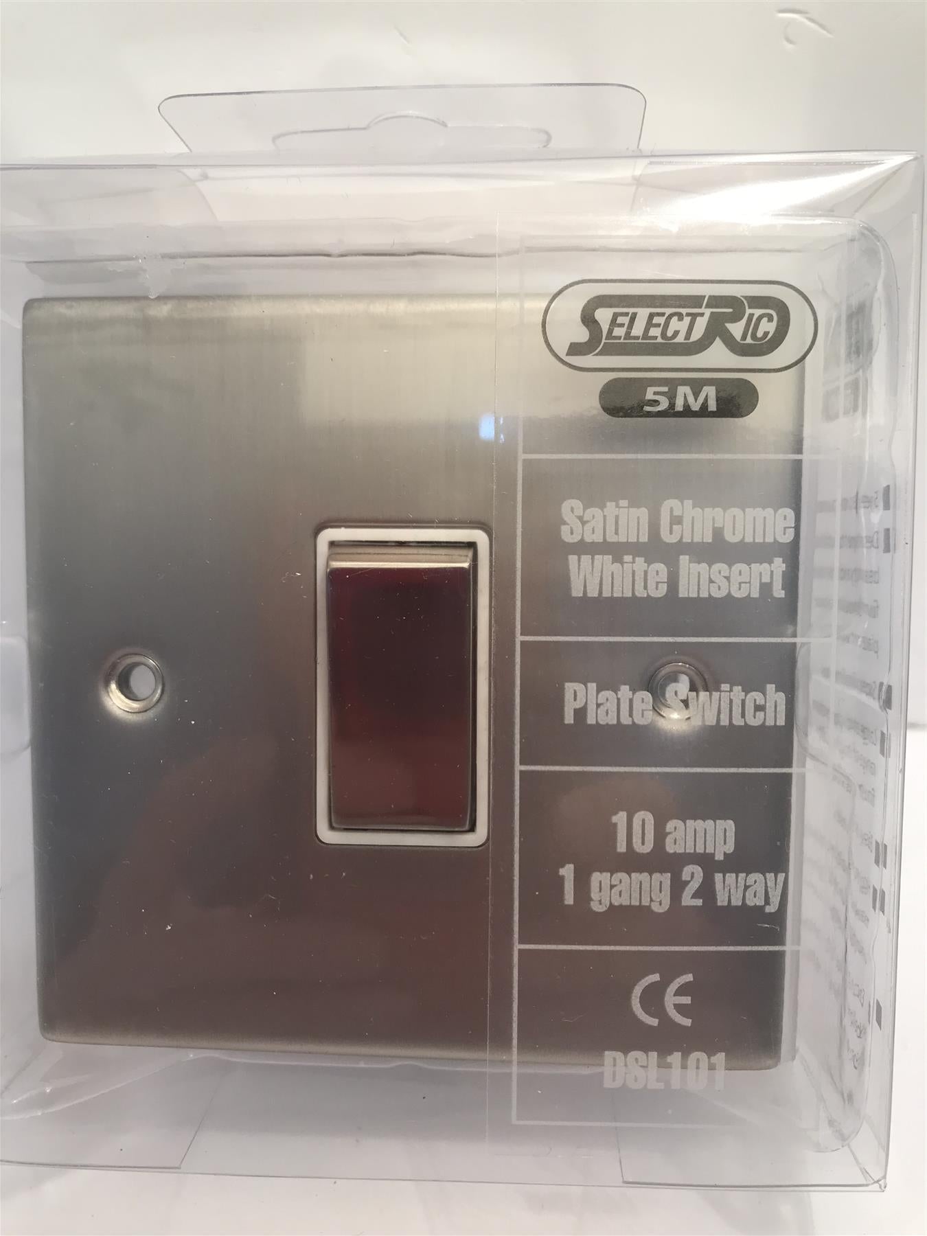Satin Chrome 1 Gang 10A 2 Way Switch with White Insert  DSL101