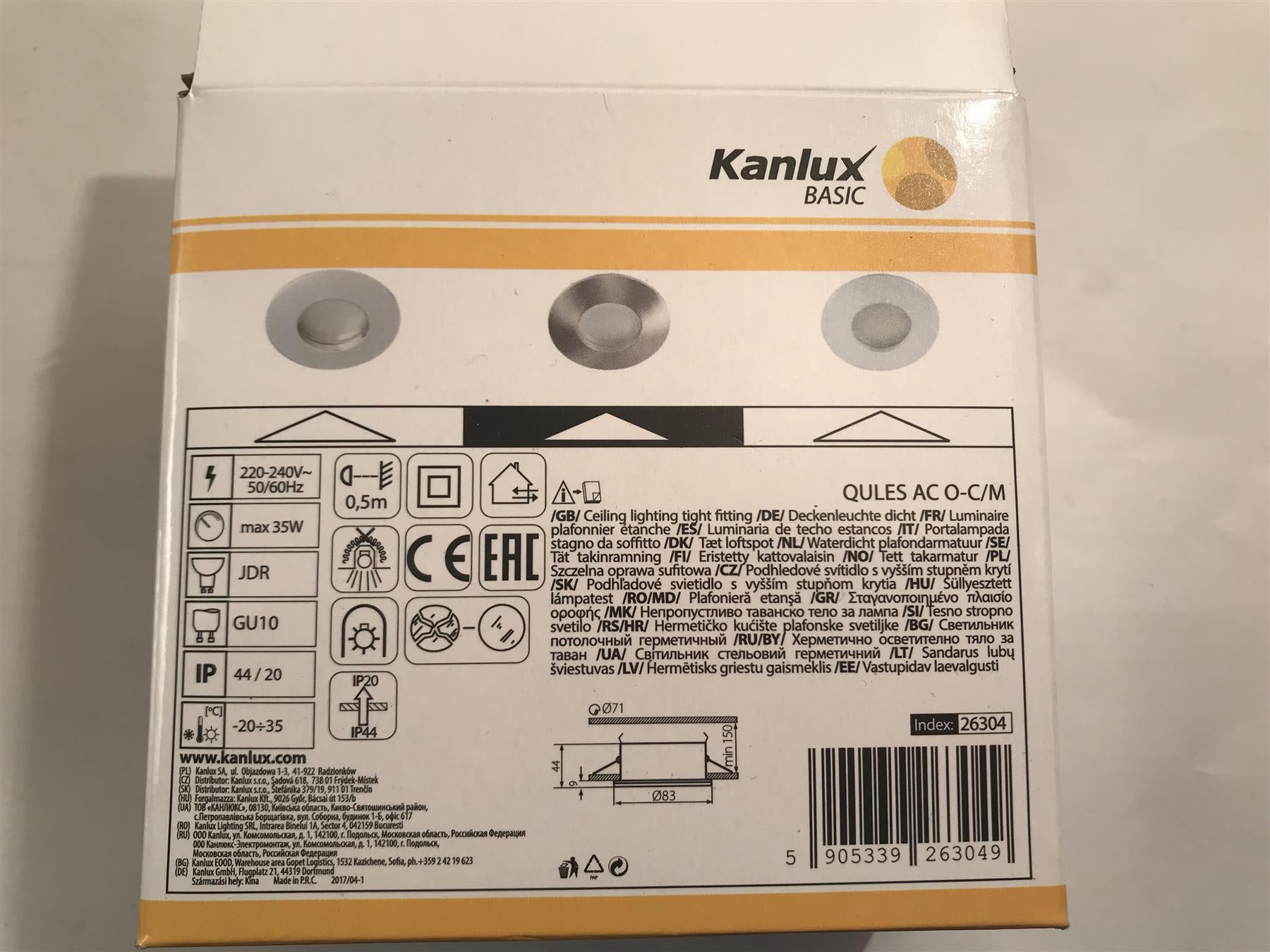 Kanlux QULES AC O Ceiling Lighting Tight Fitting GU10 LED Chrome Round 23604