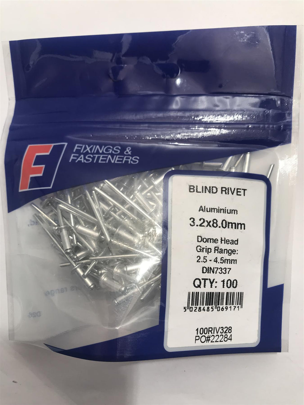 Forgefix Aluminium Dome Head Blind Rivet 3.2 x 8.0mm  (Pk 100) 100RIV328
