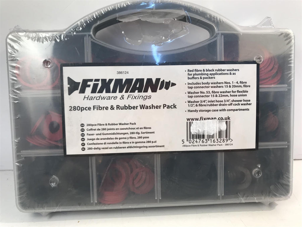 Fixman 386124 Assorted Fibre & Rubber Plumbing Washers 280 Piece Set