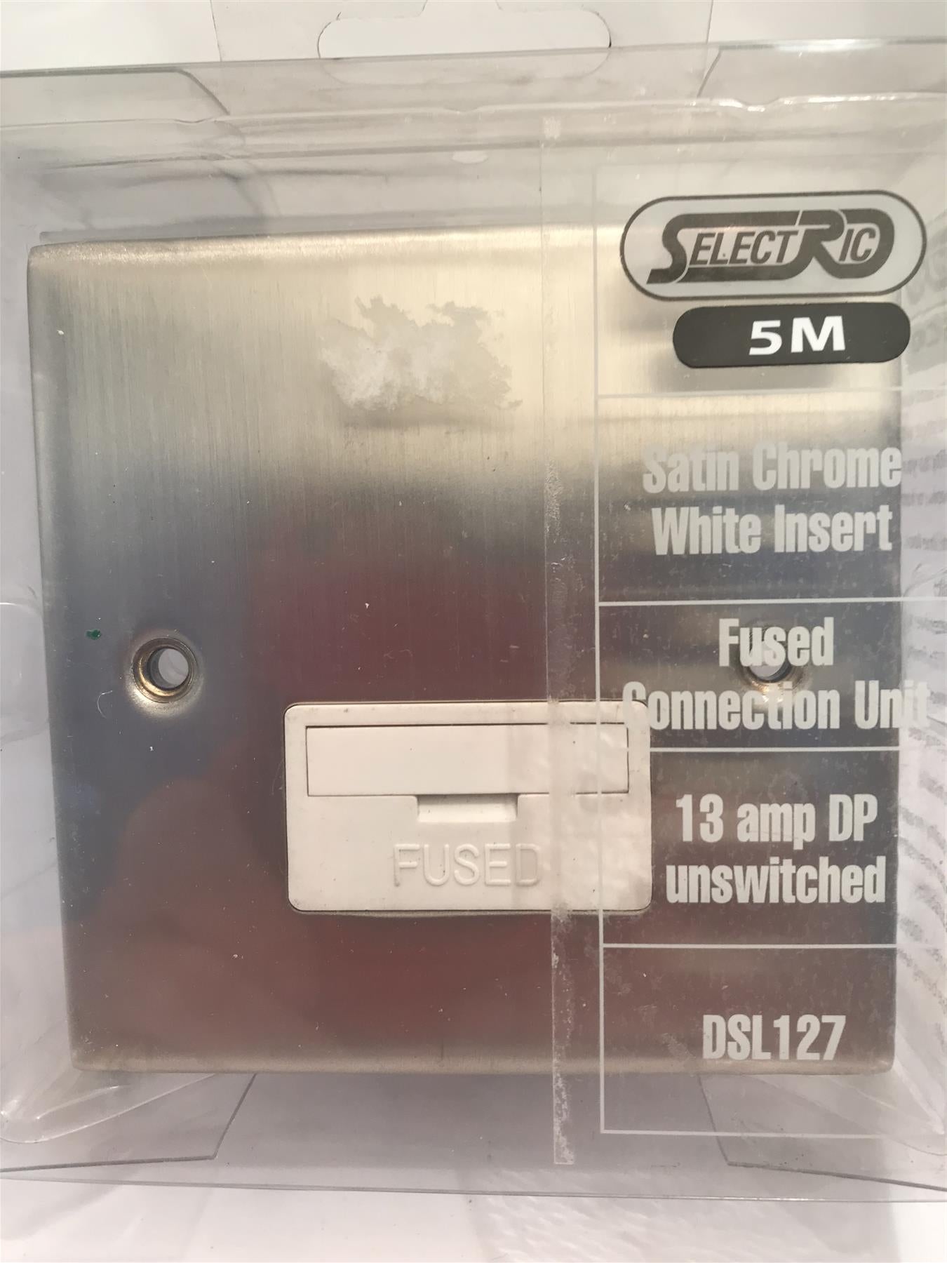 Satin Chrome White Insert Fused Connection Unit 13amp DP Unswitched DSL127