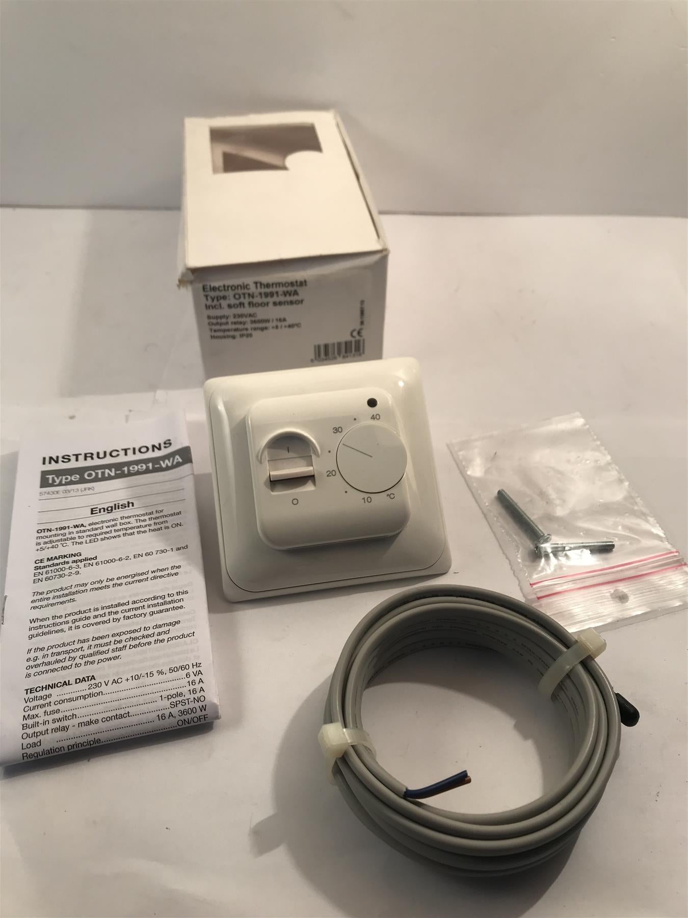 Electronic Underfloor Heating Thermostat with Sensor OTN-1991-WA