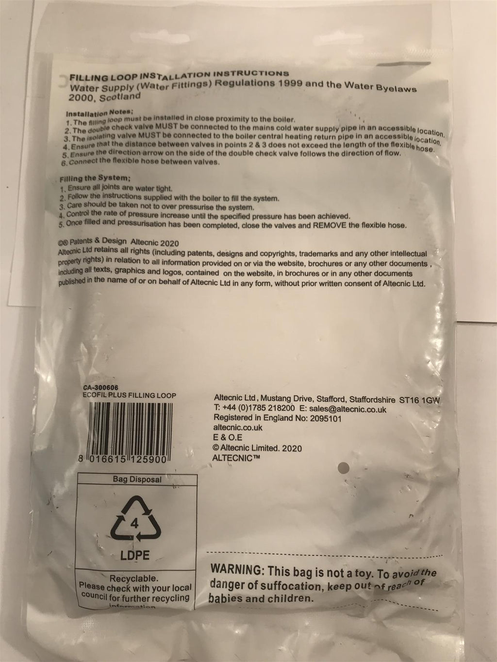 Altecnic Filling Loop for Closed Circuits  CA-300606